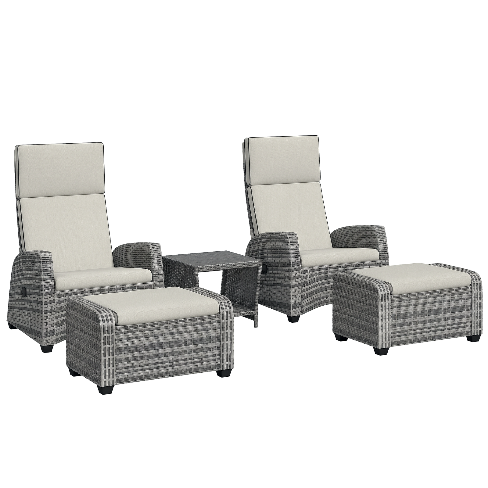 Outsunny 5 PCs Rattan Garden Furniture Set with Reclining Chairs, Grey