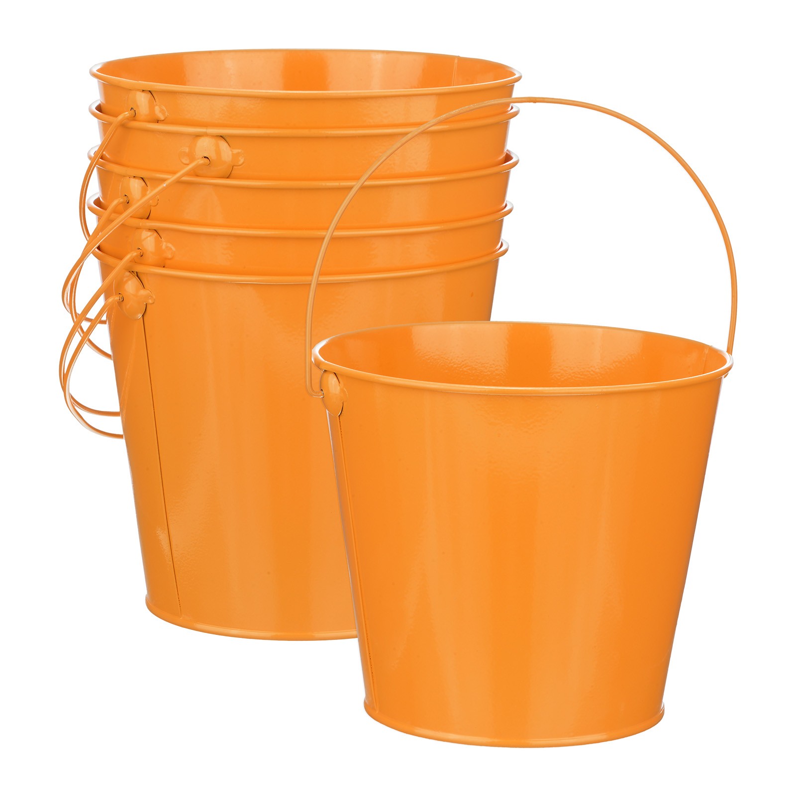 6-Pack Small Metal Bucket with Handle, 15x13cm Galvanized Buckets[Orange]