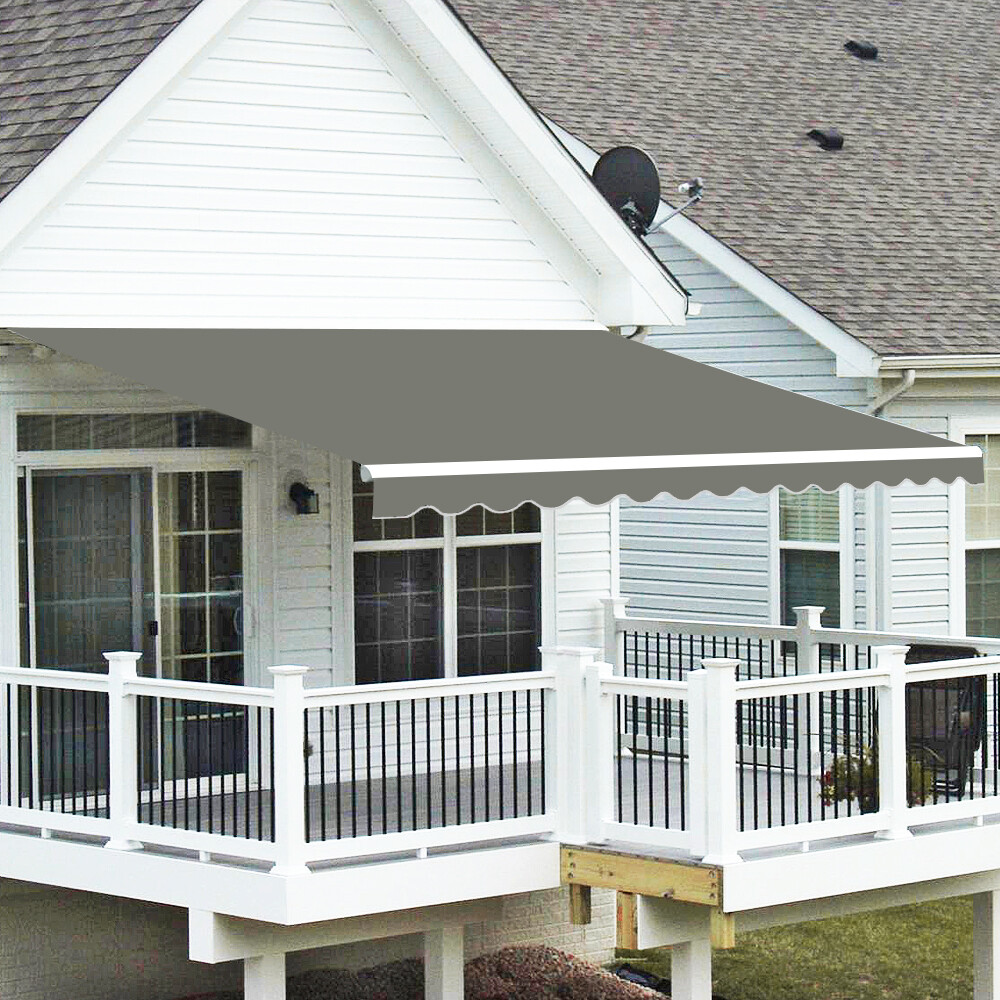 4 x 3m Patio Manual Awning Garden Canopy Sun Shade Retractable Shelter Grey