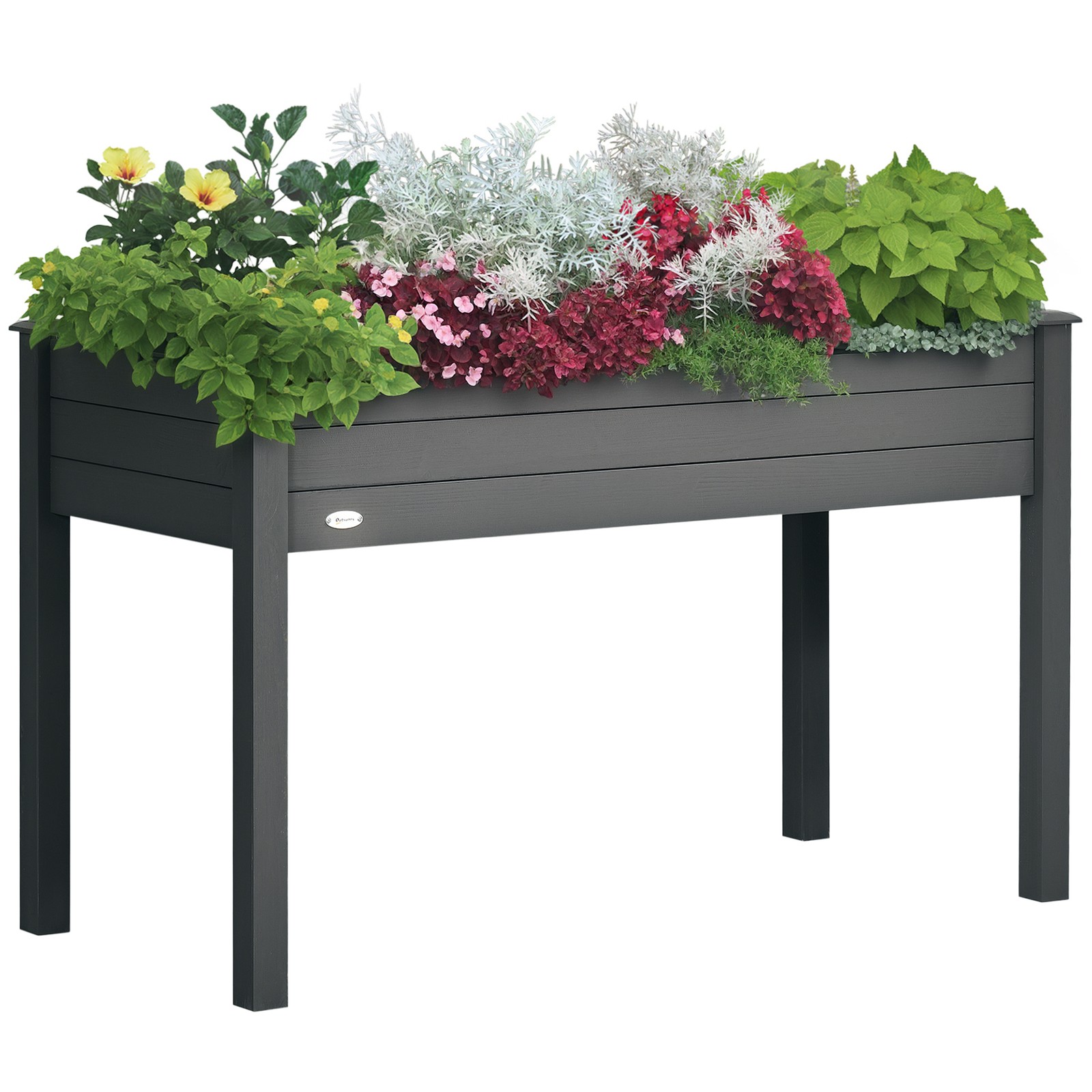 Outsunny Garden Wooden Planter Flower Raised Bed, Dark Grey