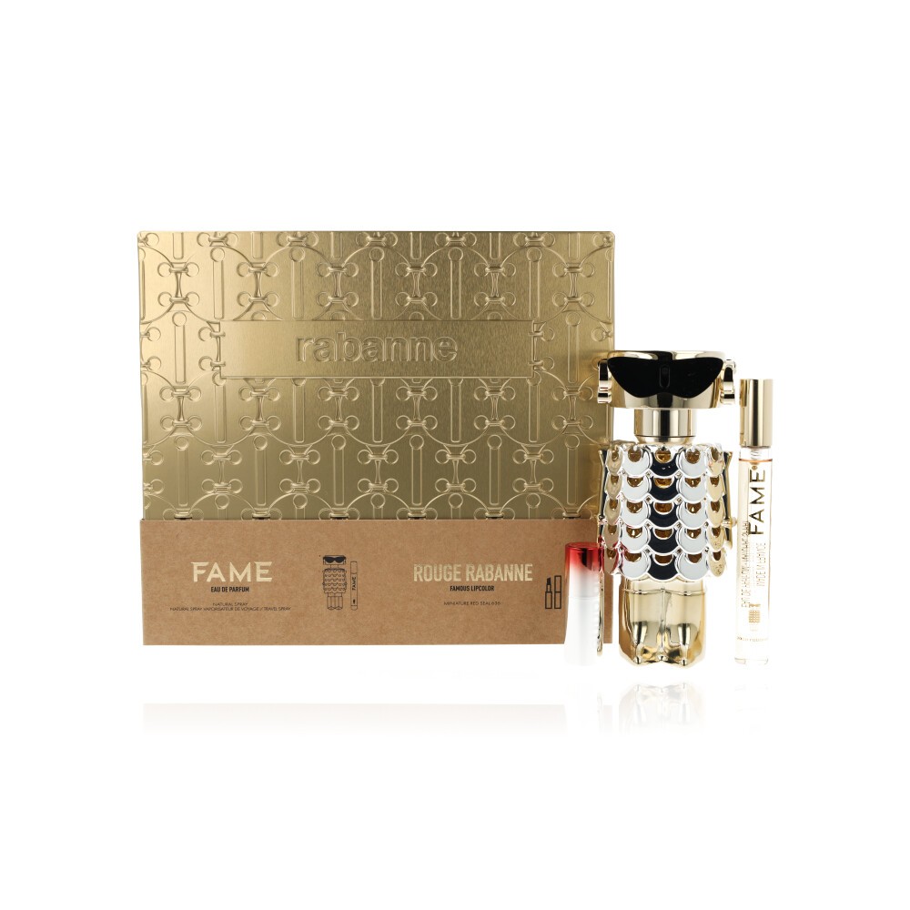 Paco Rabanne Fame HER Giftset EDP Spray + Matte Lipstick +Travel Spray- Free P&P