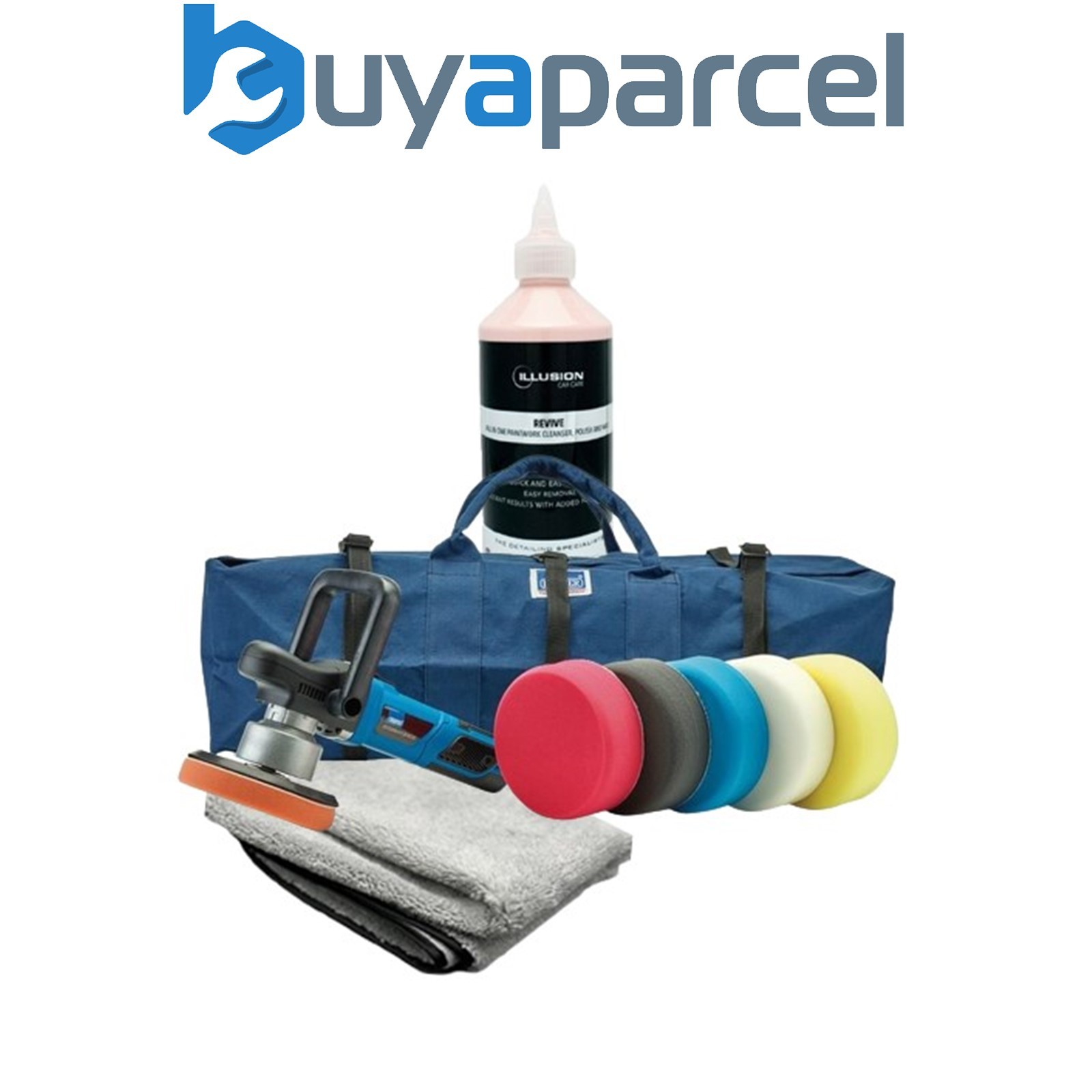 Draper DA Car Polisher 150mm Detailing Buffer 5 Sponge Kit + Illusion Revive