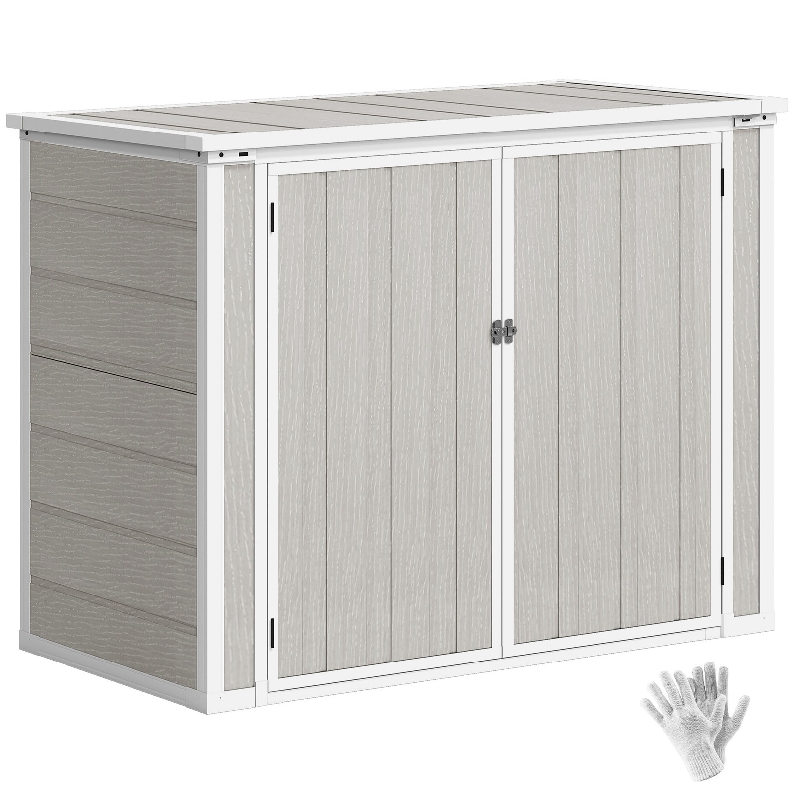 Outsunny 4.7 x 2.5FT Lockable Garden Shed, 2-Bin Storage Shed, Light Grey