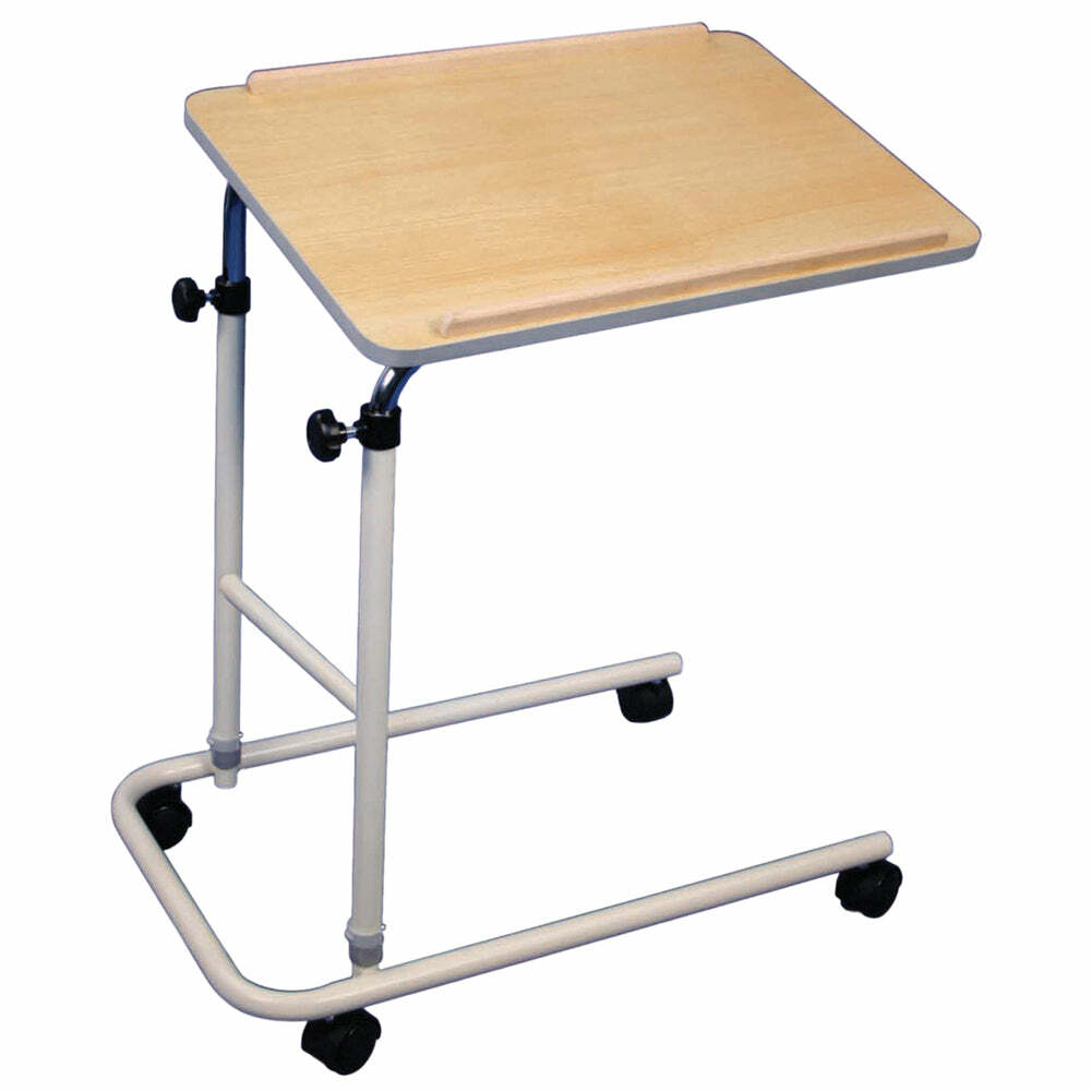 Height Adjustable Overbed Multi Table - Four Castor Wheels - Beech Tabletop
