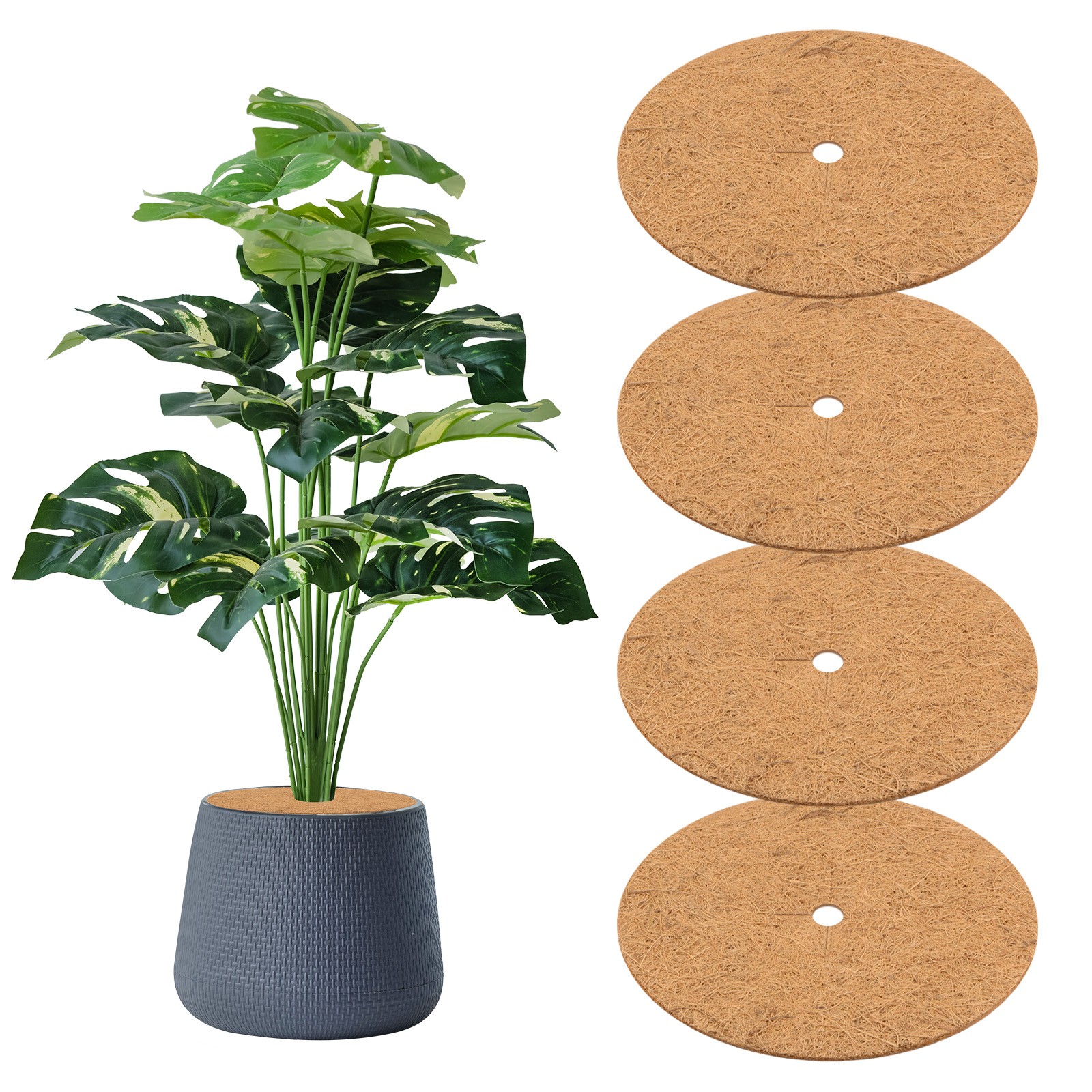 4-Pack 15.7 Inch Coconut Fibers Mulch Ring Tree Protector Mat [Coconut Brown]