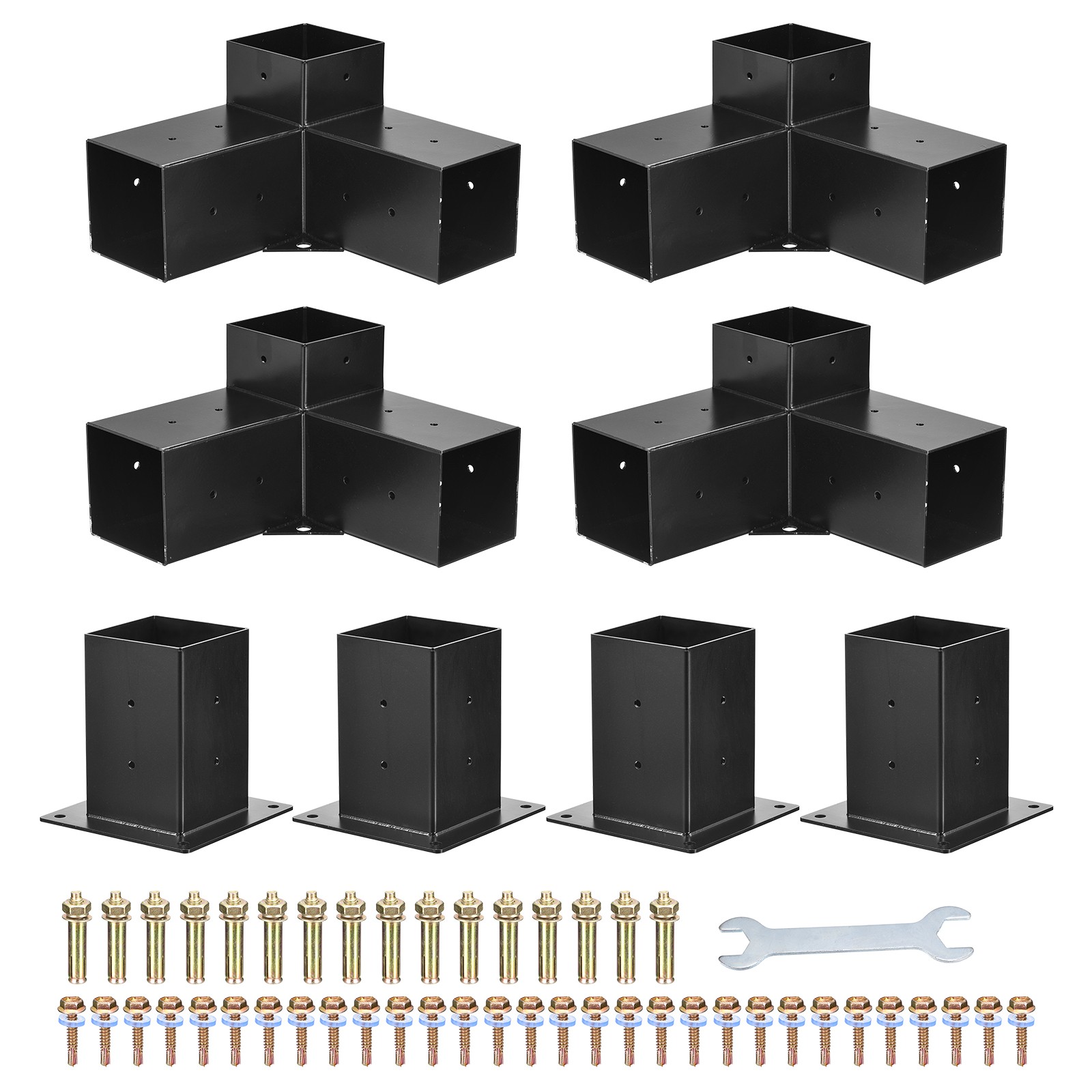 4x4" Post Base 1Set, Black Powder Coated Post Brackets for Deck Railing