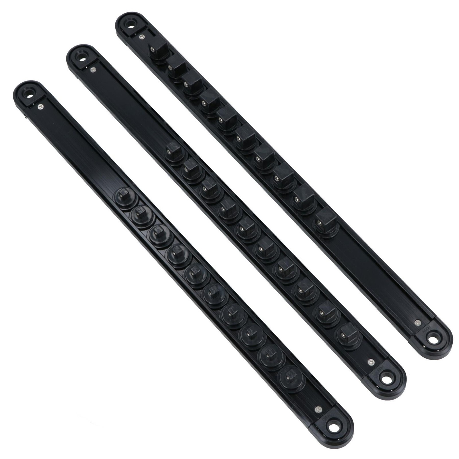 Mixed Drive Socket Holder Storage Rails with Rotating Clips + Magnetic Base 3pc