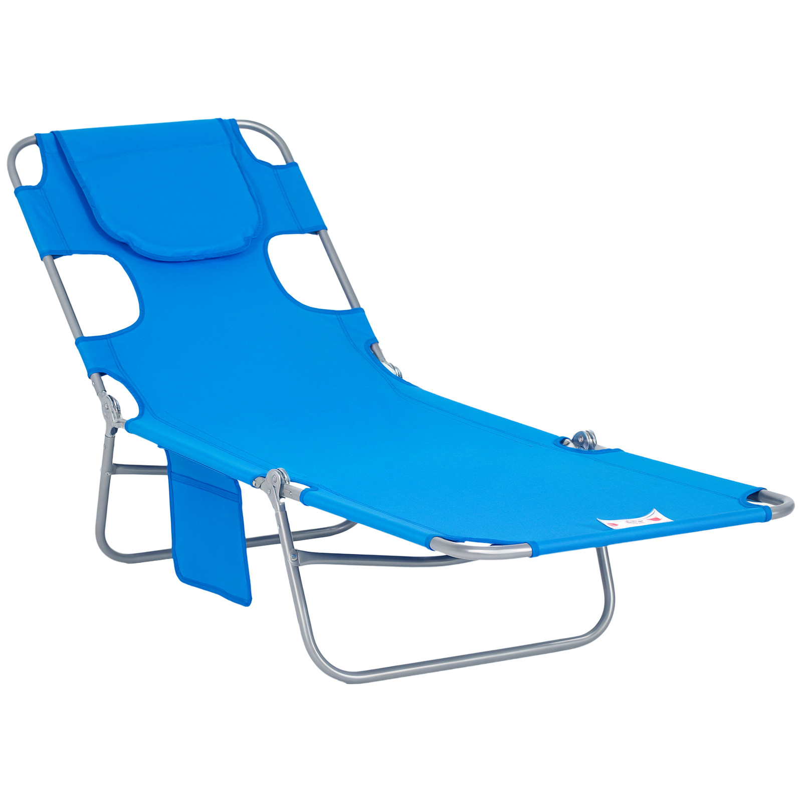 Outsunny Chaise Lounge Portable Adjustable Backrest with Face Cavity Blue