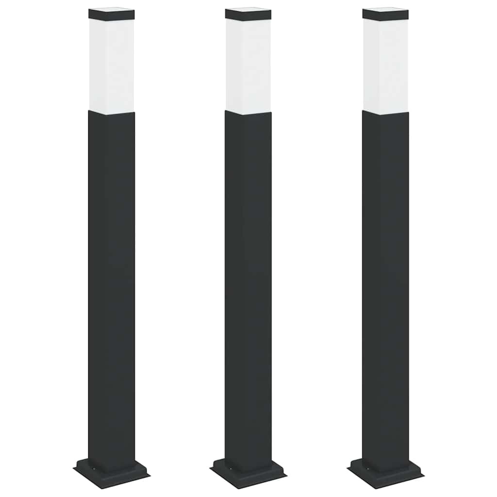 Bollard Lights 3pcs 80cm Black Stainless Steel IP44 Outdoor Garden vidaXL