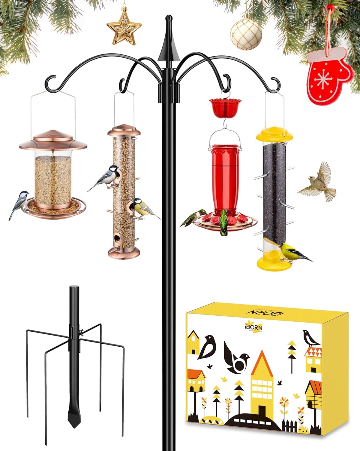 iBorn Bird Feeders Hanging Station 87Inch Wild Bird Feeding Station Stand Heavy