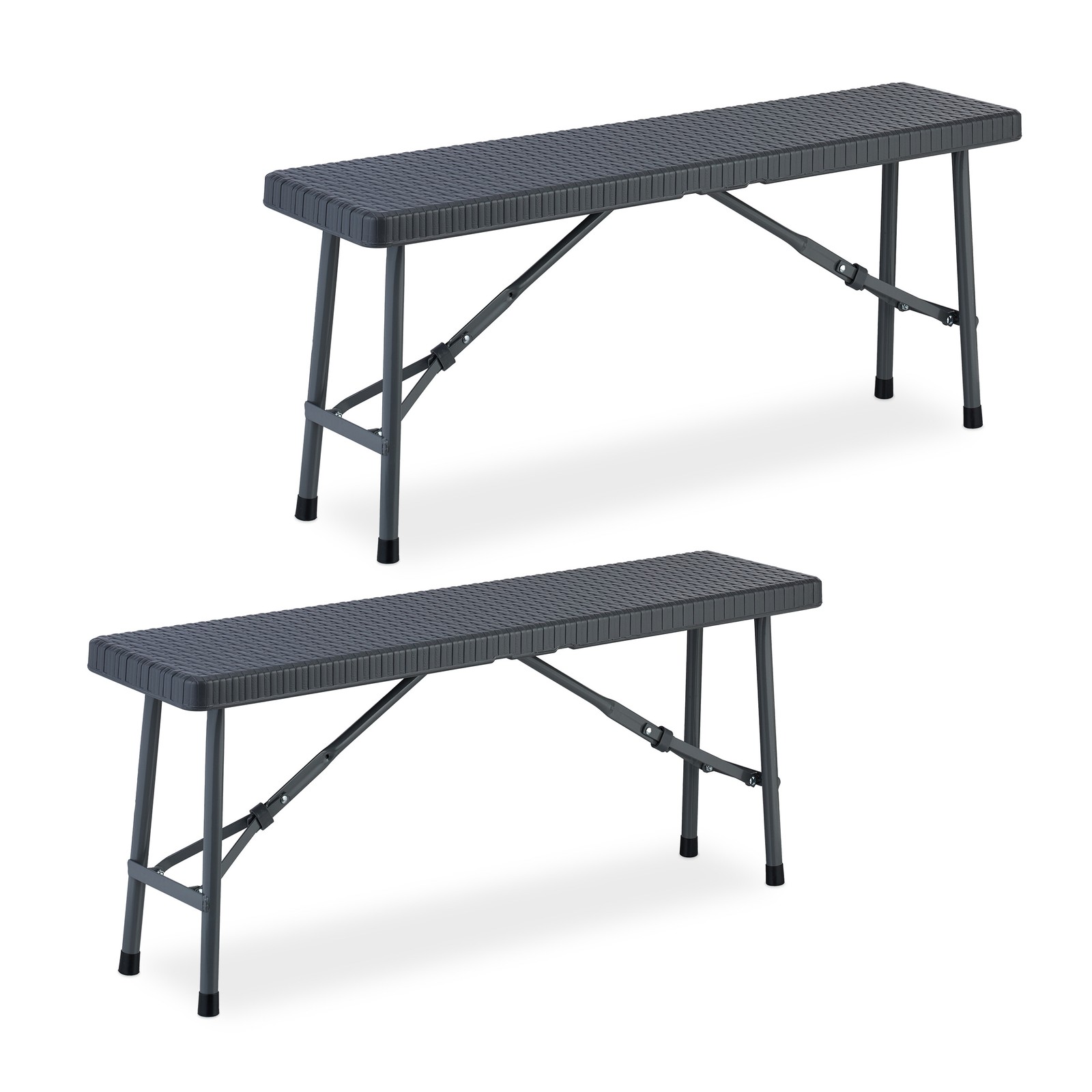 Grey Picnic Benches Camp Beer Pub Garden Plastic Foldable Sturdy 42x102x25cm