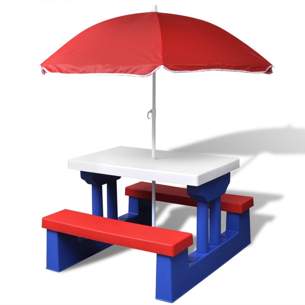 Kids' Picnic Table with Benches and Parasol Sand Multicolour vidaXL