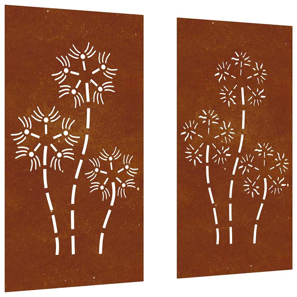 Garden Wall Decoration Art Decors 2pcs Corten Steel Flower Design vidaXL
