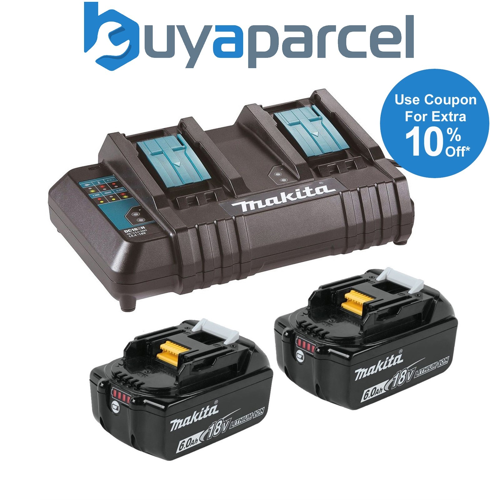 Makita BL1860 18v 2 x LXT 6.0ah Lithium-Ion Batteries + DC18SH Dual Port Charger