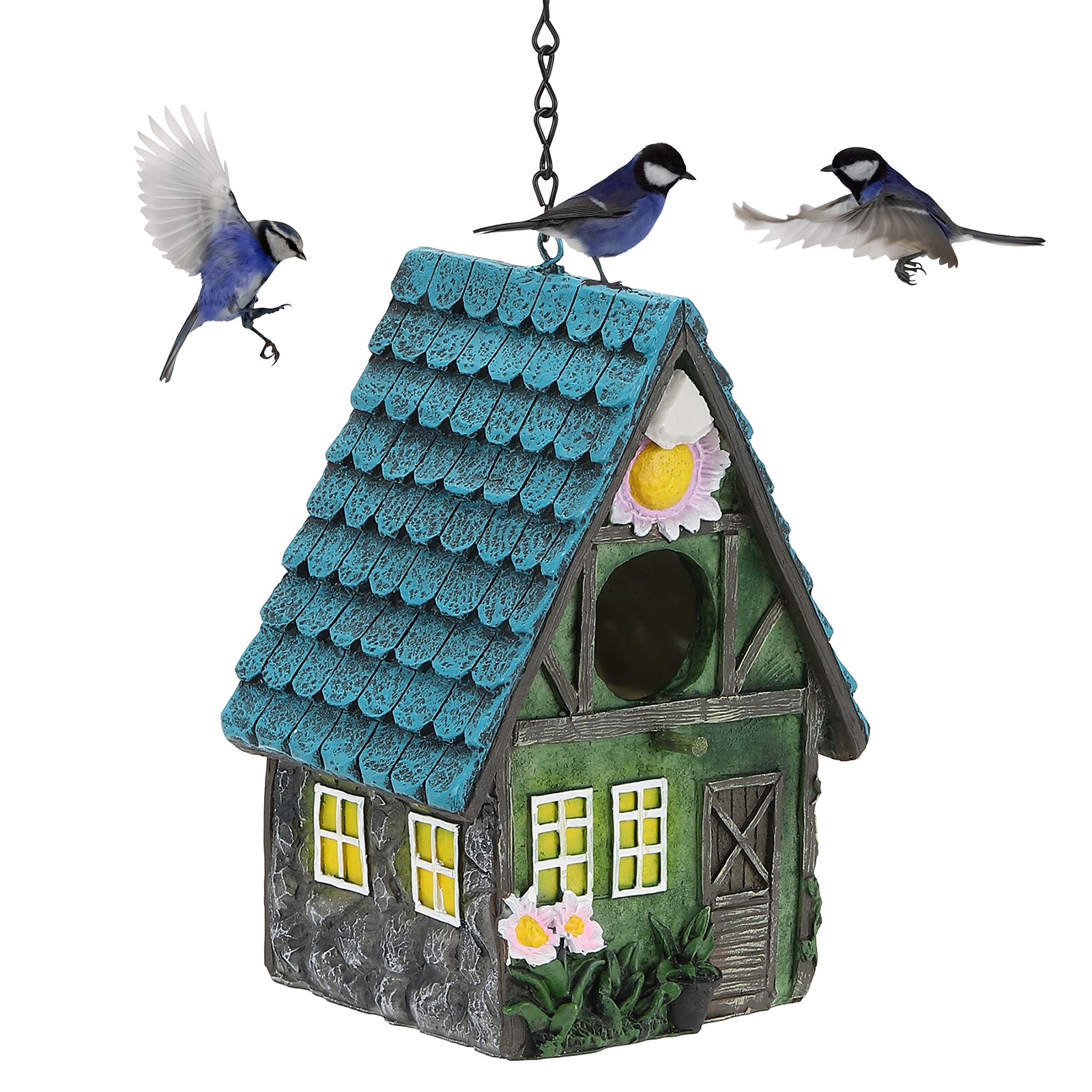 Bird Houses for Outside, Resin Bird Houses with Hang Chain Hanging Bird House