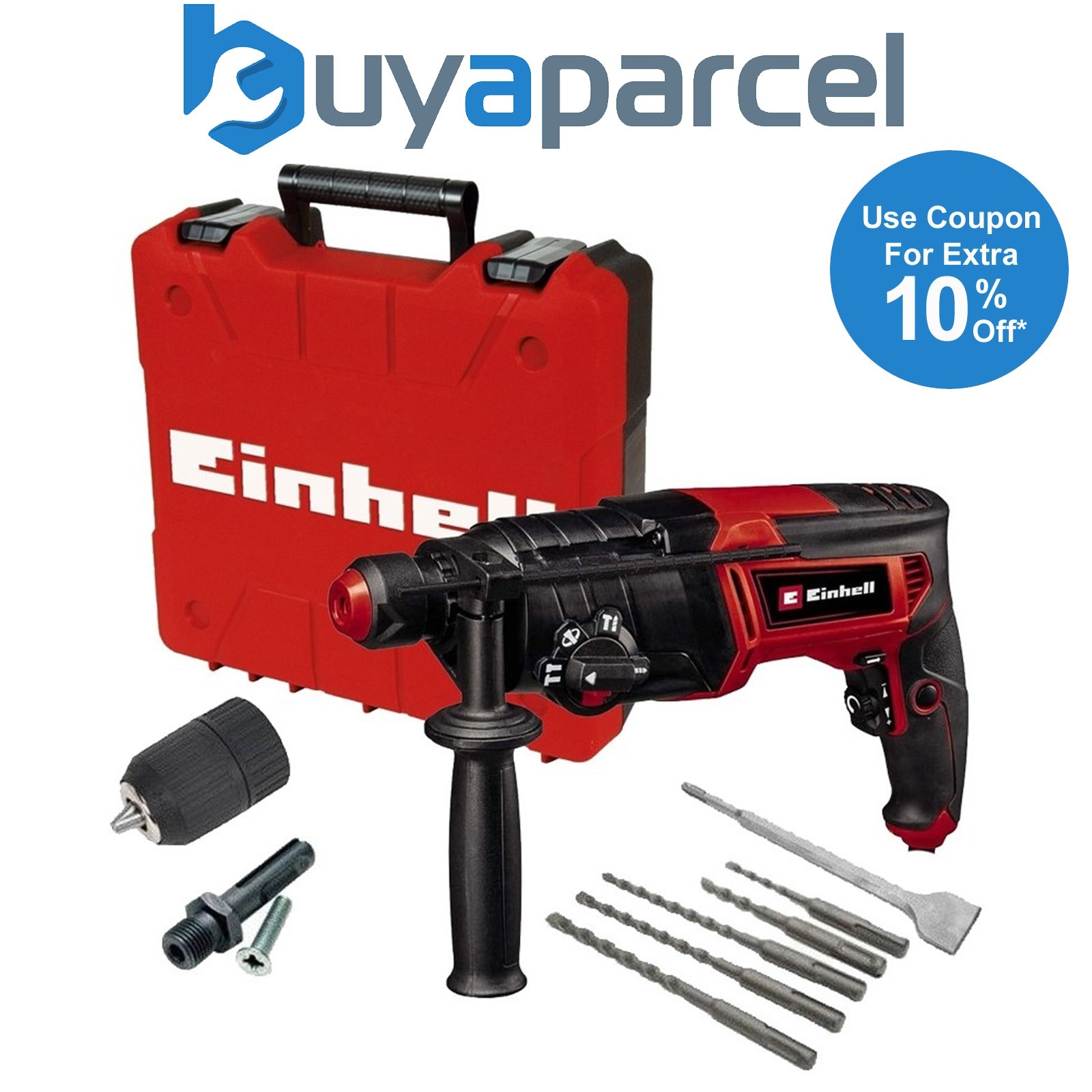 Einhell 240v SDS Plus 4 Mode Rotary Hammer Dril + SDS Bits Chisel +Keyless Chuck
