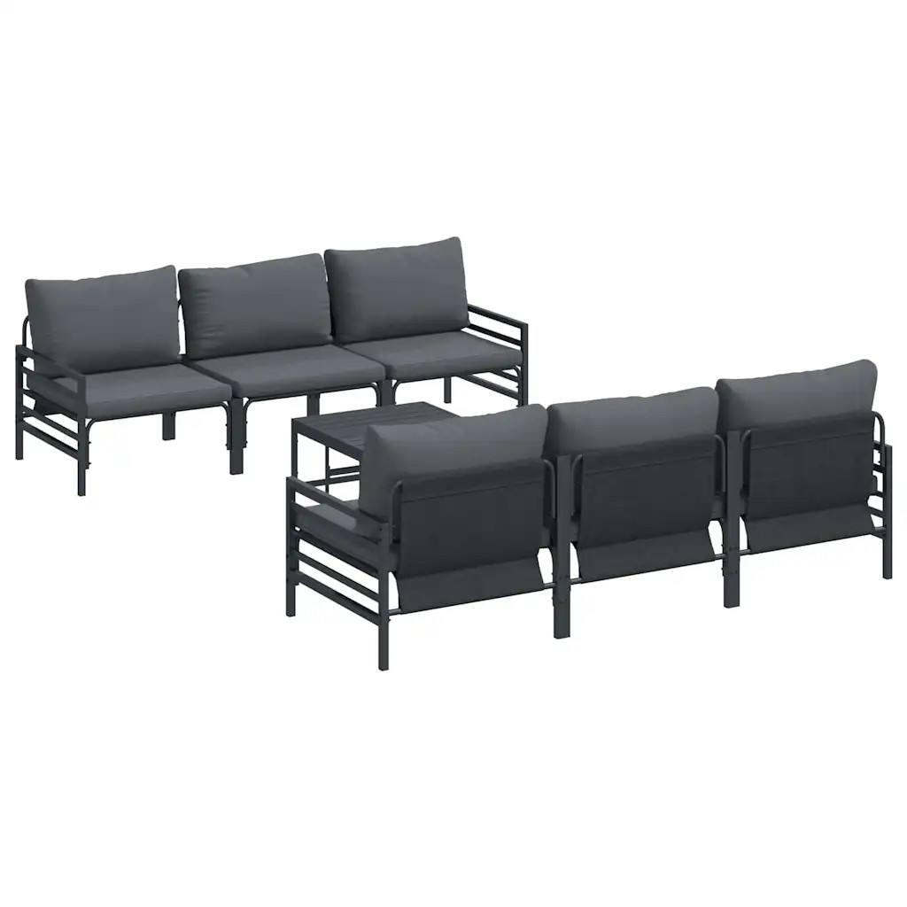 vidaXL Garden Sofa Set with Cushion 7 pcs Black Steel, Garden and Terrace, Moder
