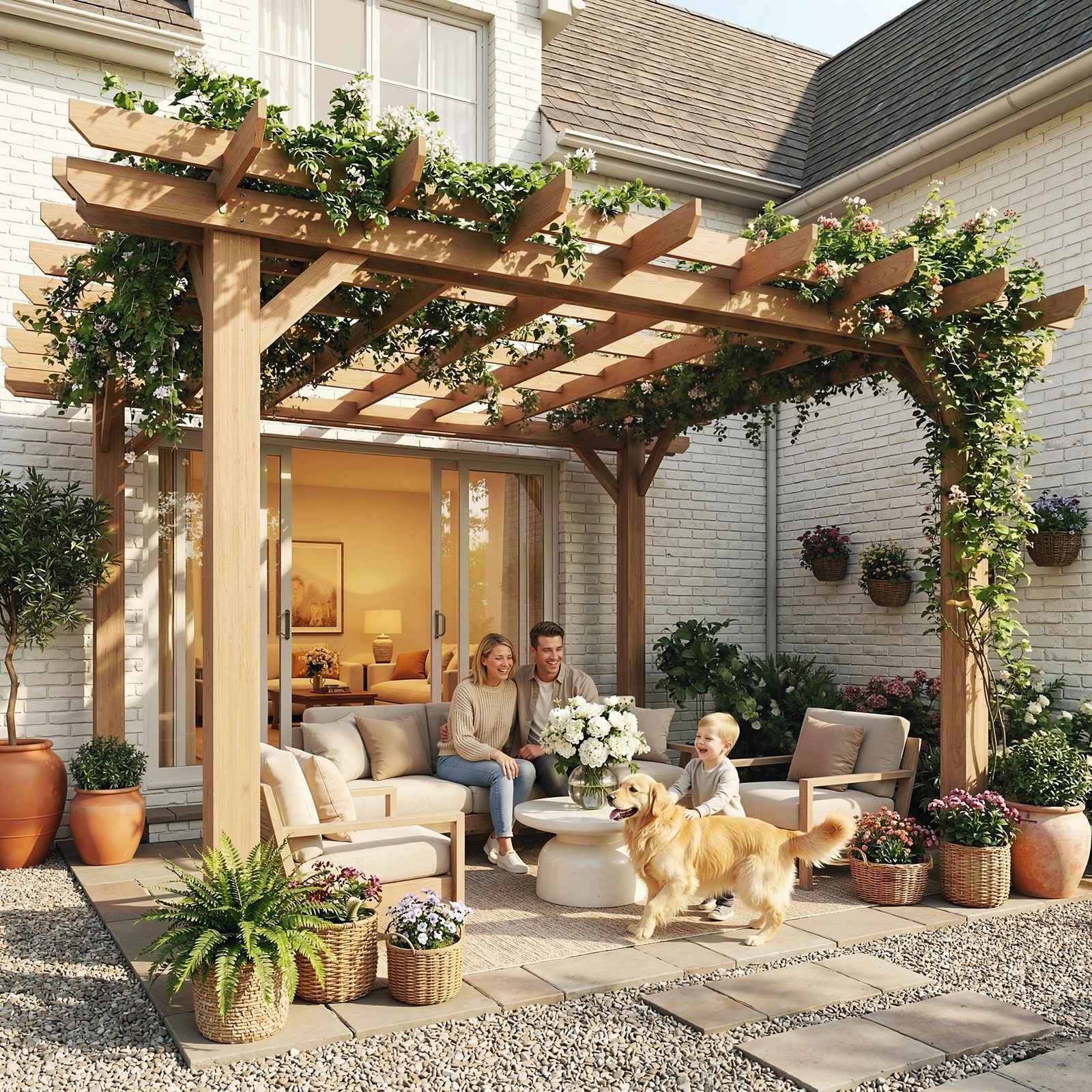 Graden Pergola Kit, Wooden Pergola Gazebo with Stable Structure, Dark Brown