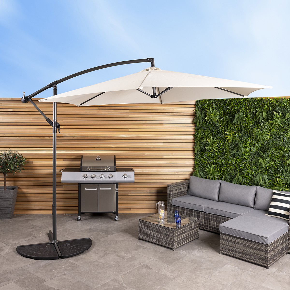 Charles Bentley 3m Hanging Banana Cantilever Garden Umbrella - Cream