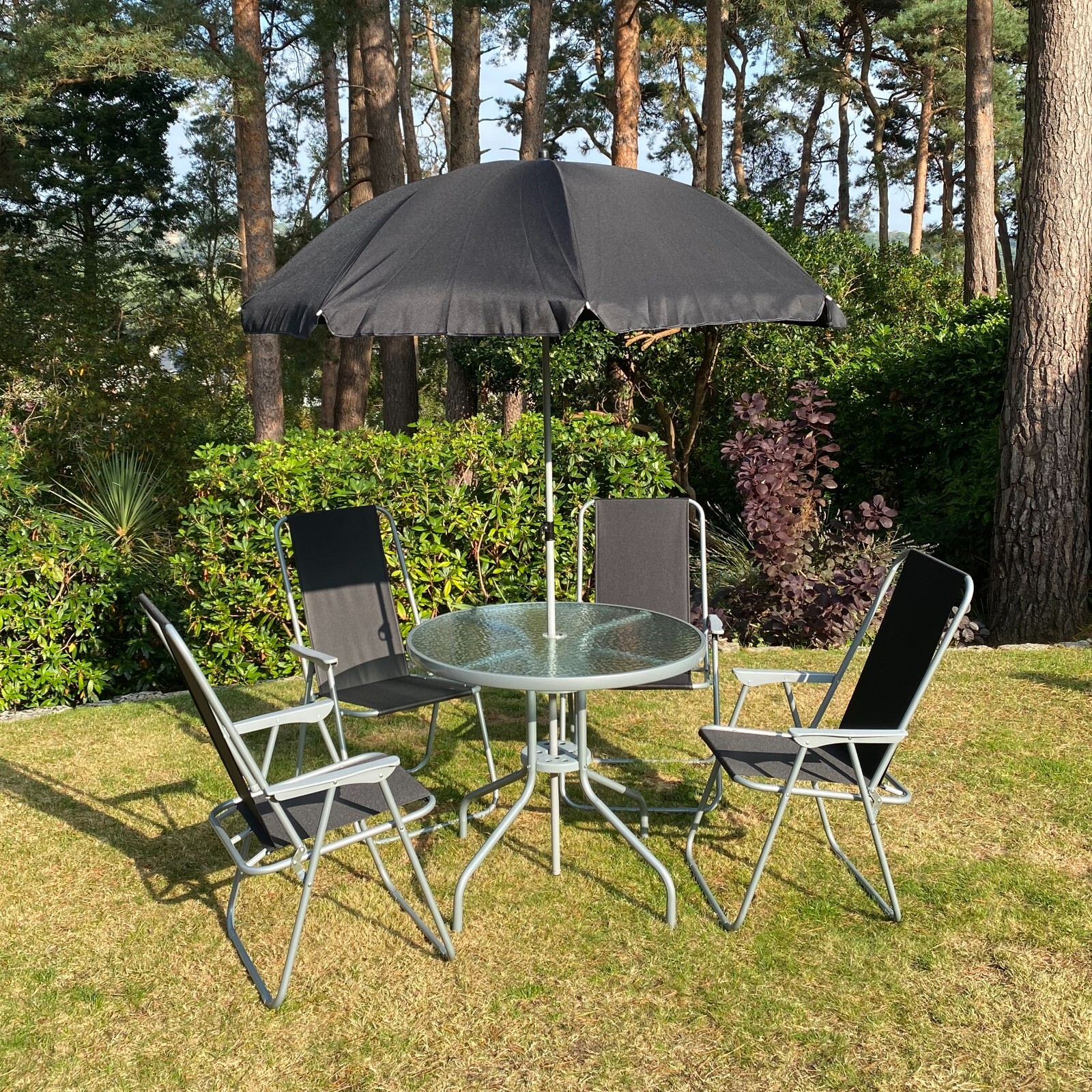 Garden Furniture Set Patio 6 Seater Glass Top 6 Piece Metal Round Outdoor