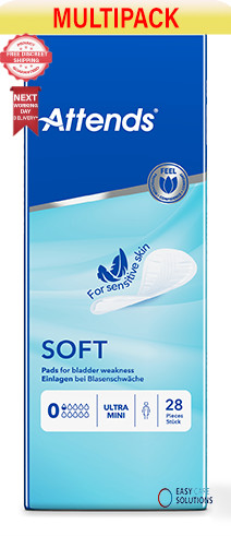 224 x Attends Soft 0 Ultra Mini Women Discreet Incontinence Pads | 8 Packs of 28