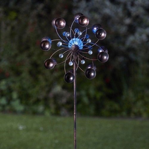 Smart Solar Crackle Ball Wind Metal UV Weather Resistant Windmill Spinner