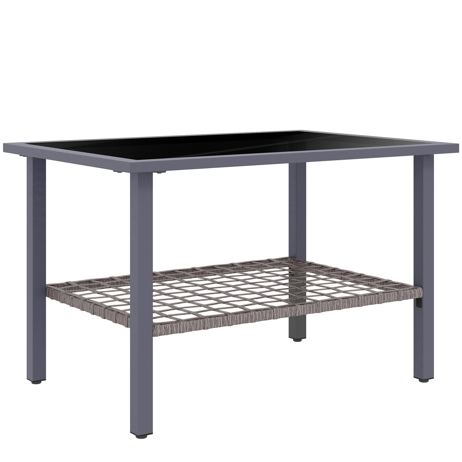 Outsunny Outdoor Rattan Coffee Table, Rectangular Tea Side Table, Mixed-grey