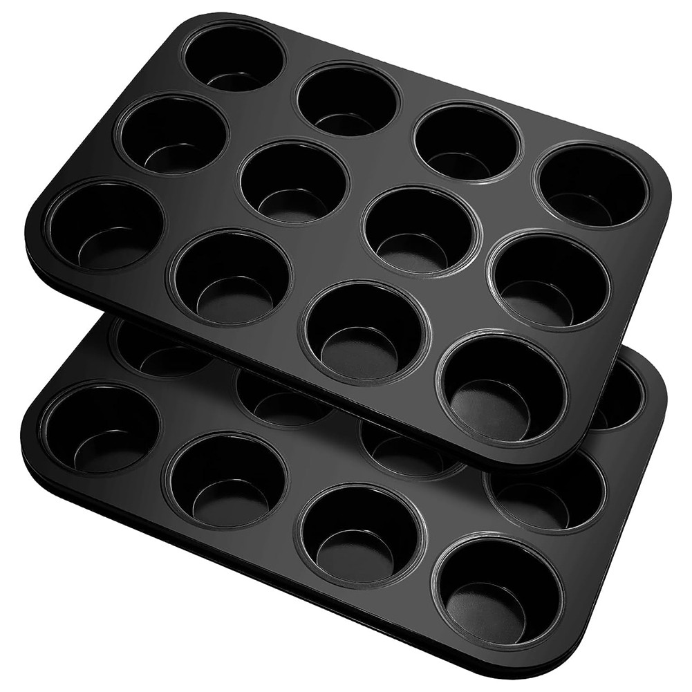 Carbon Steel Muffin Tray Pack Of 2 For 12 Muffins, Non-Stick Coated Muffin3763