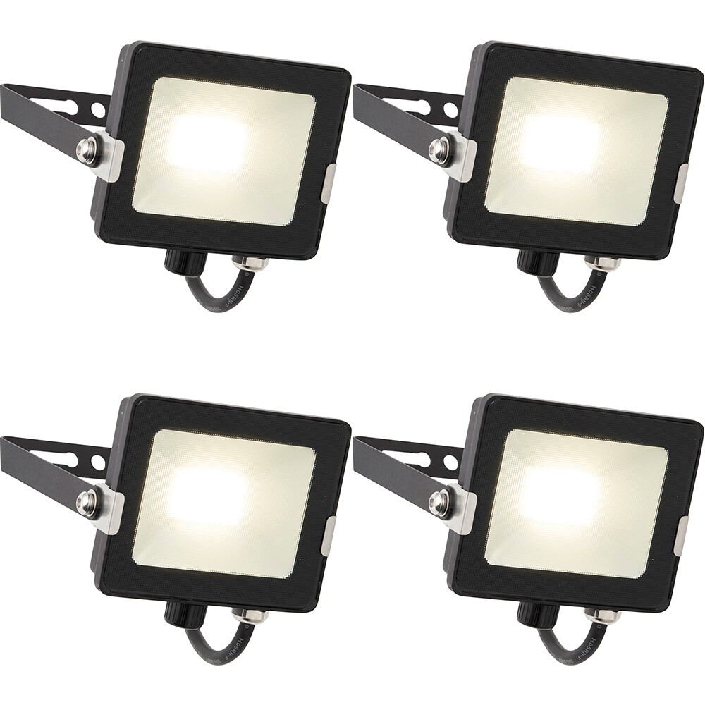 4 PACK Outdoor Waterproof LED Floodlight - 20W Cool White LED - Matt Black