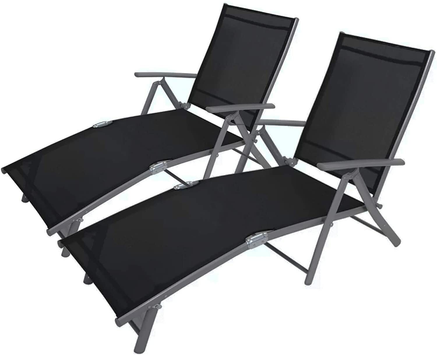 Recliner Sun Loungers Heavy Duty Outdoor Garden Chair Reclining Bed Set of 2