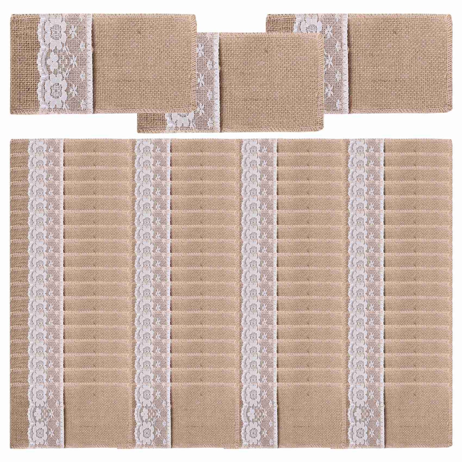 75Pcs Burlap Lace Cutlery Pouch Rustic Wedding Tableware Fork Holder Bag7411