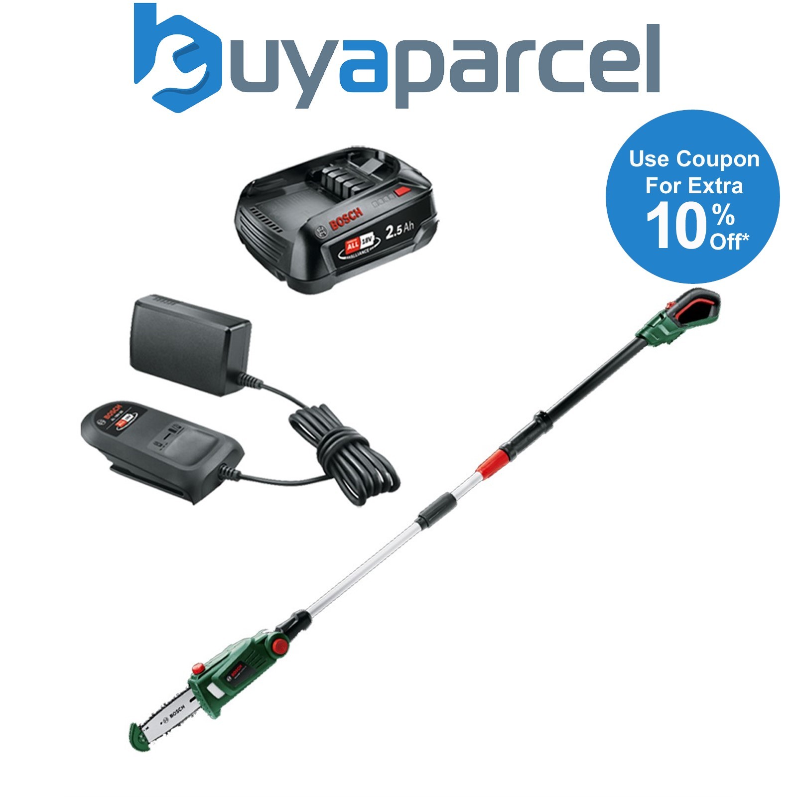 Bosch 06008B8001 18v Telescopic Pruner UniversalChainPole + 2.5AH Battery Kit
