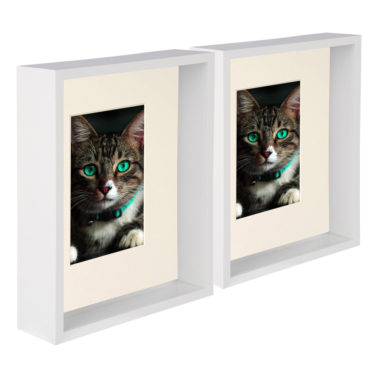 5x White 8" x 10" 3D Deep Box Photo Frames Ivory 4" x 6" Mount Shadow Picture