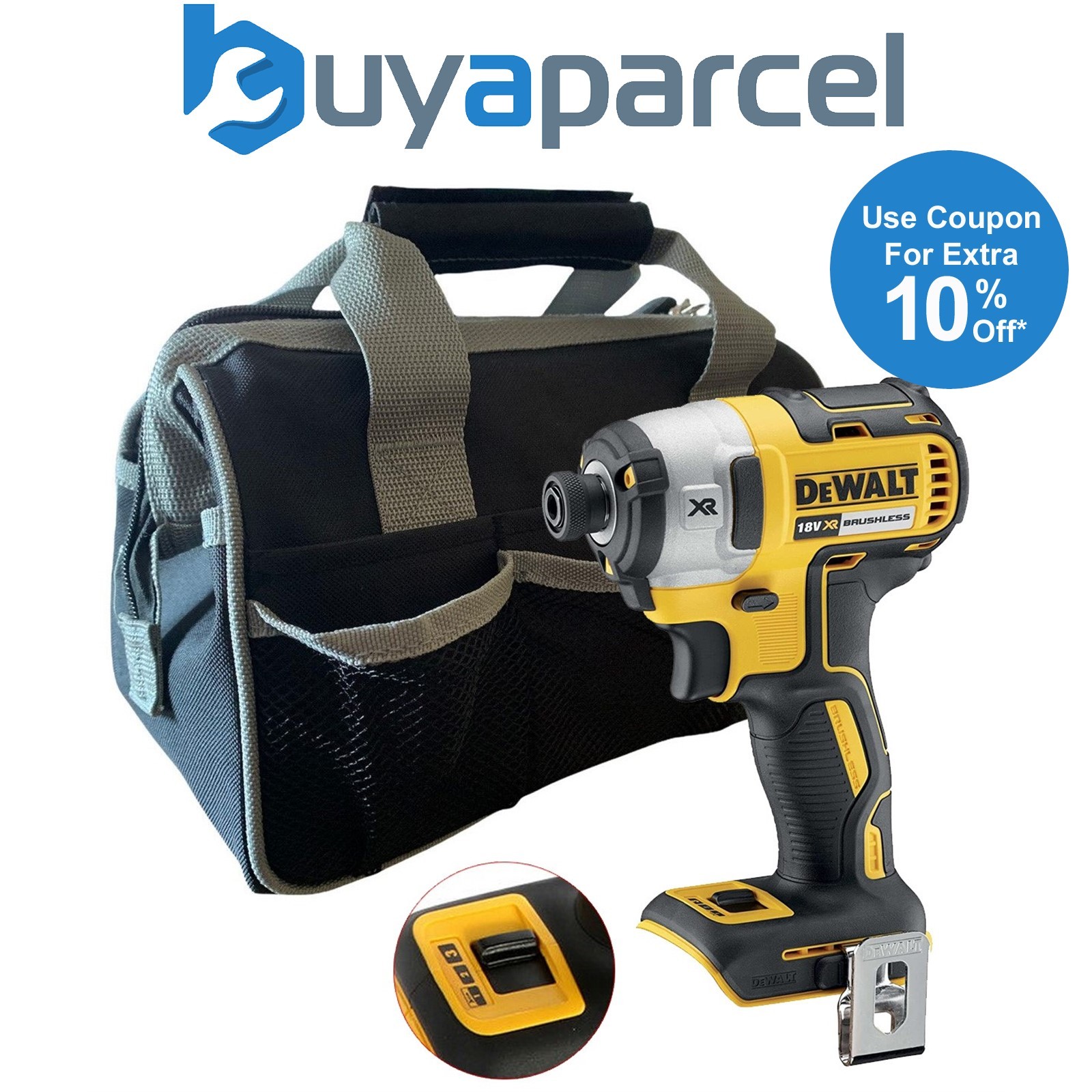 Dewalt DCF887N 18V XR G2 Brushless 3 Speed Impact Driver Bare + 12" Tool Bag