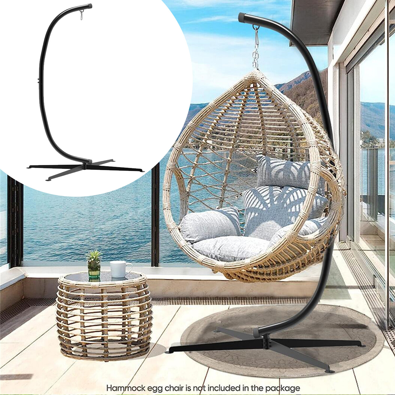 Large Heavy Duty C-stand Hanging Swing Egg Chair Hammock Frame 300 lb Capacity