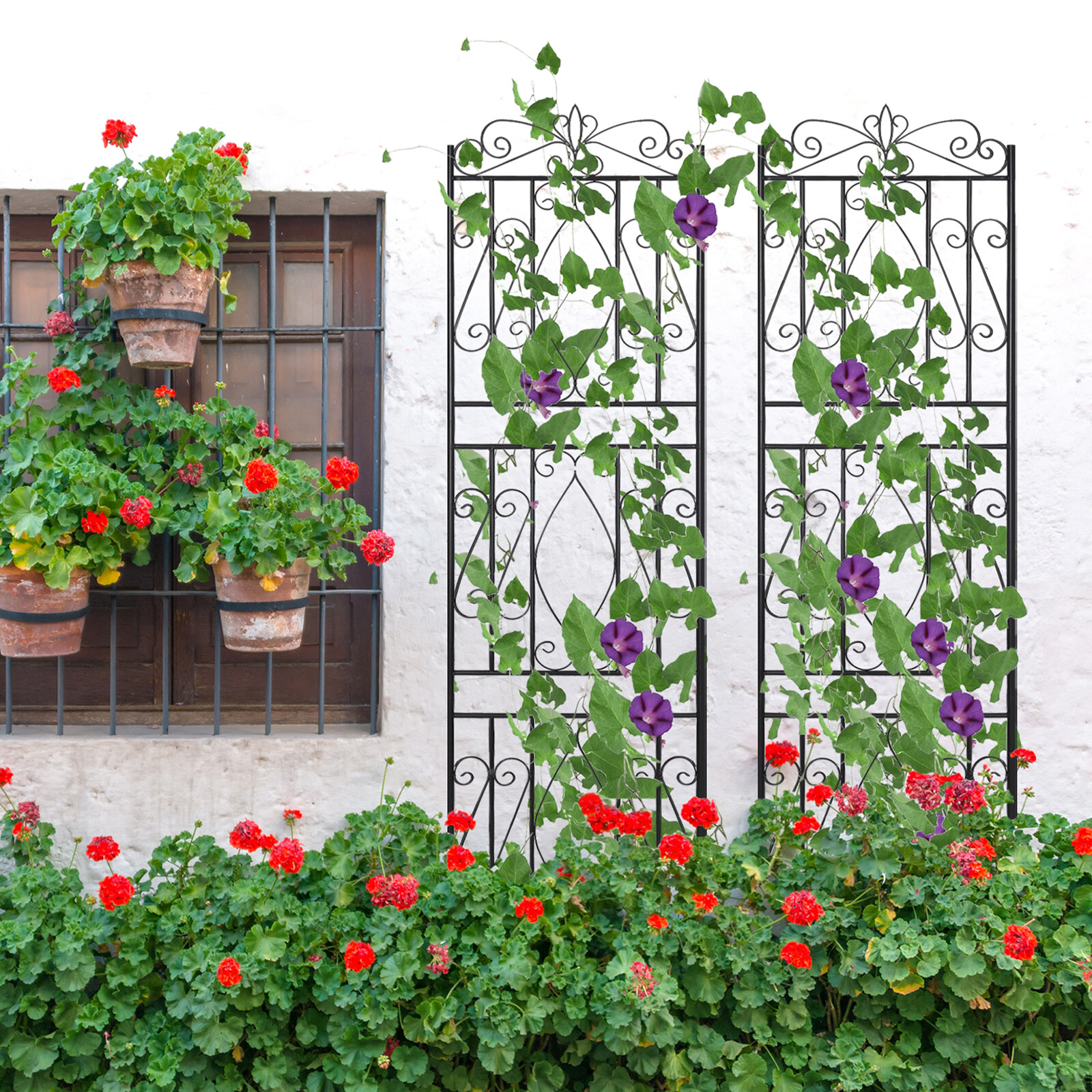 2Pcs Decorative Garden Fence Coated Metal Fencing Border Edging Set Plant Stand
