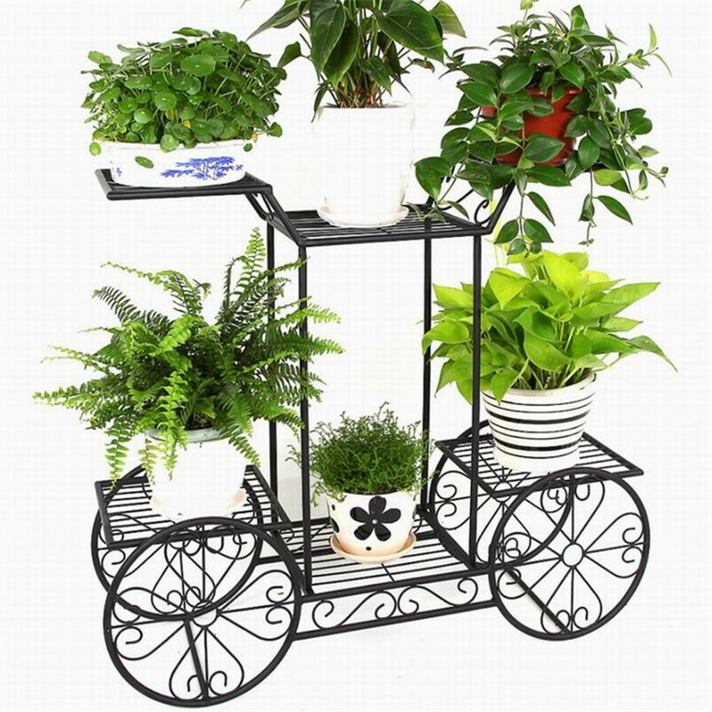 Garden Cart Stand Flower Rack Display Home Flower Pot Plant Holder Thick Frame