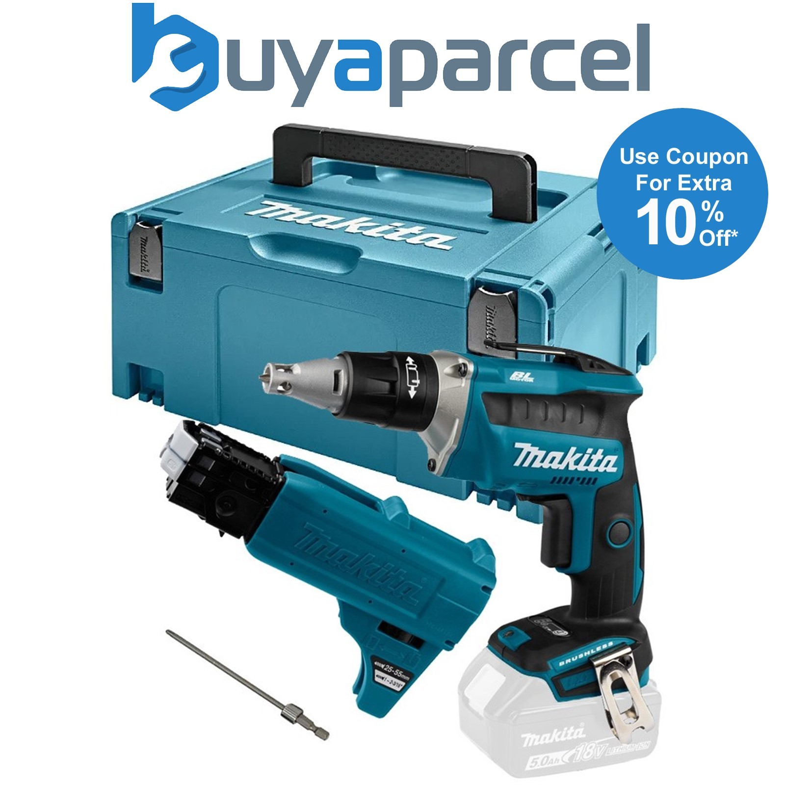 Makita DFS452Z 18v Collated Autofeed Brushless Screwdriver + Attachment + Makpac