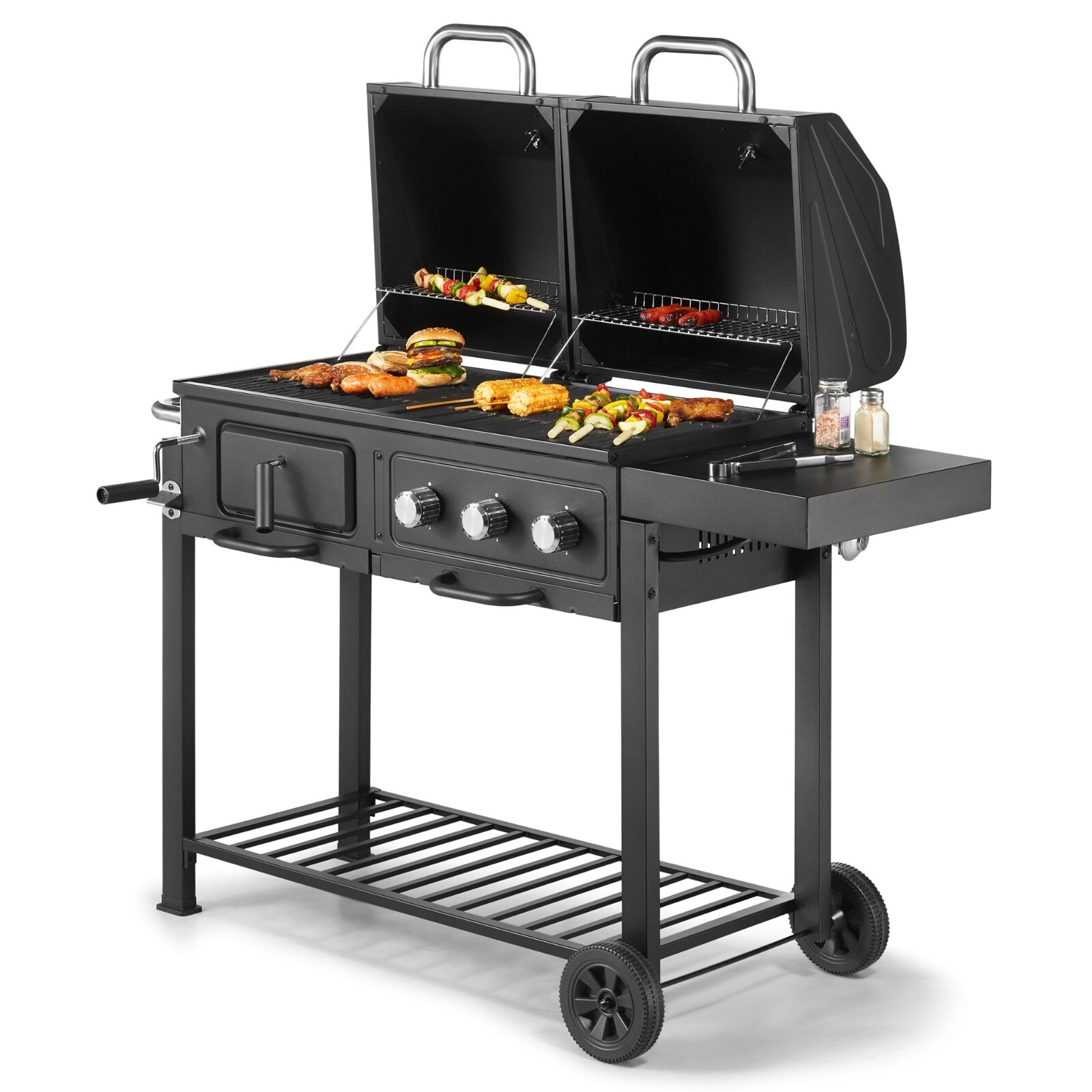 VonHaus Dual Fuel BBQ, 2 in 1 Charcoal & Gas Barbecue, Grill Meat, Fish & Veg