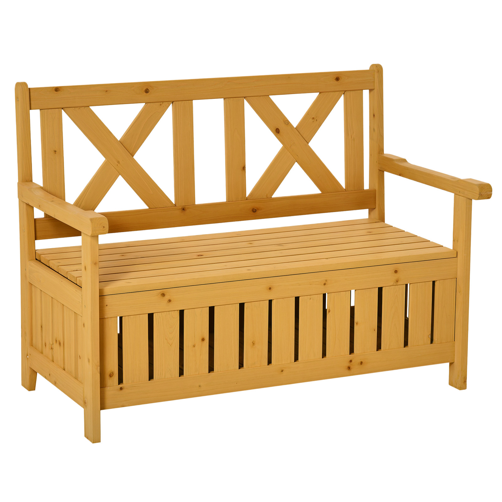 Outsunny Wood Storage Garden Bench for Patio Outdoor Seating, Yellow