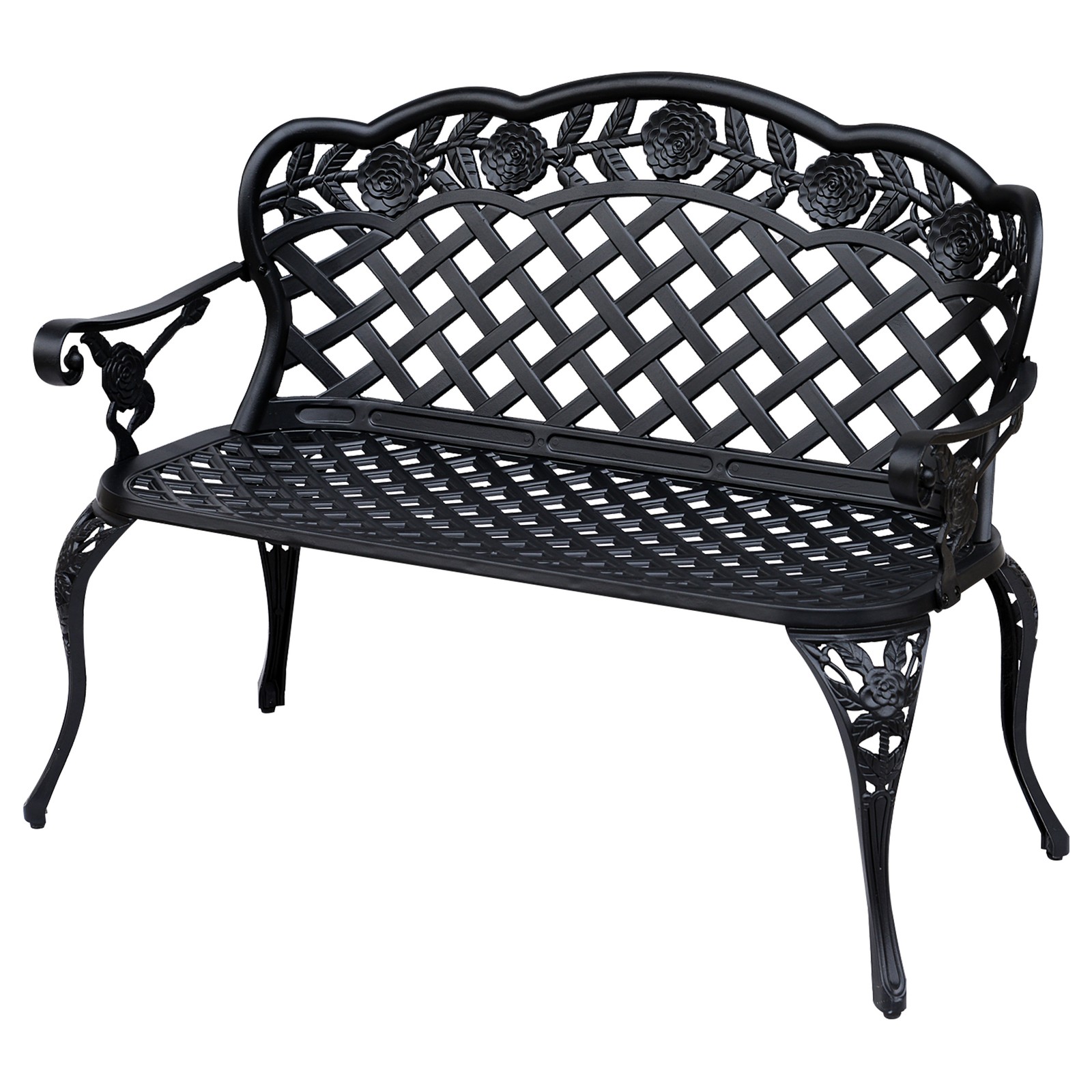 Outsunny Garden Bench Park Chair Cast Aluminium Outdoor 2-seater Outdoor Black