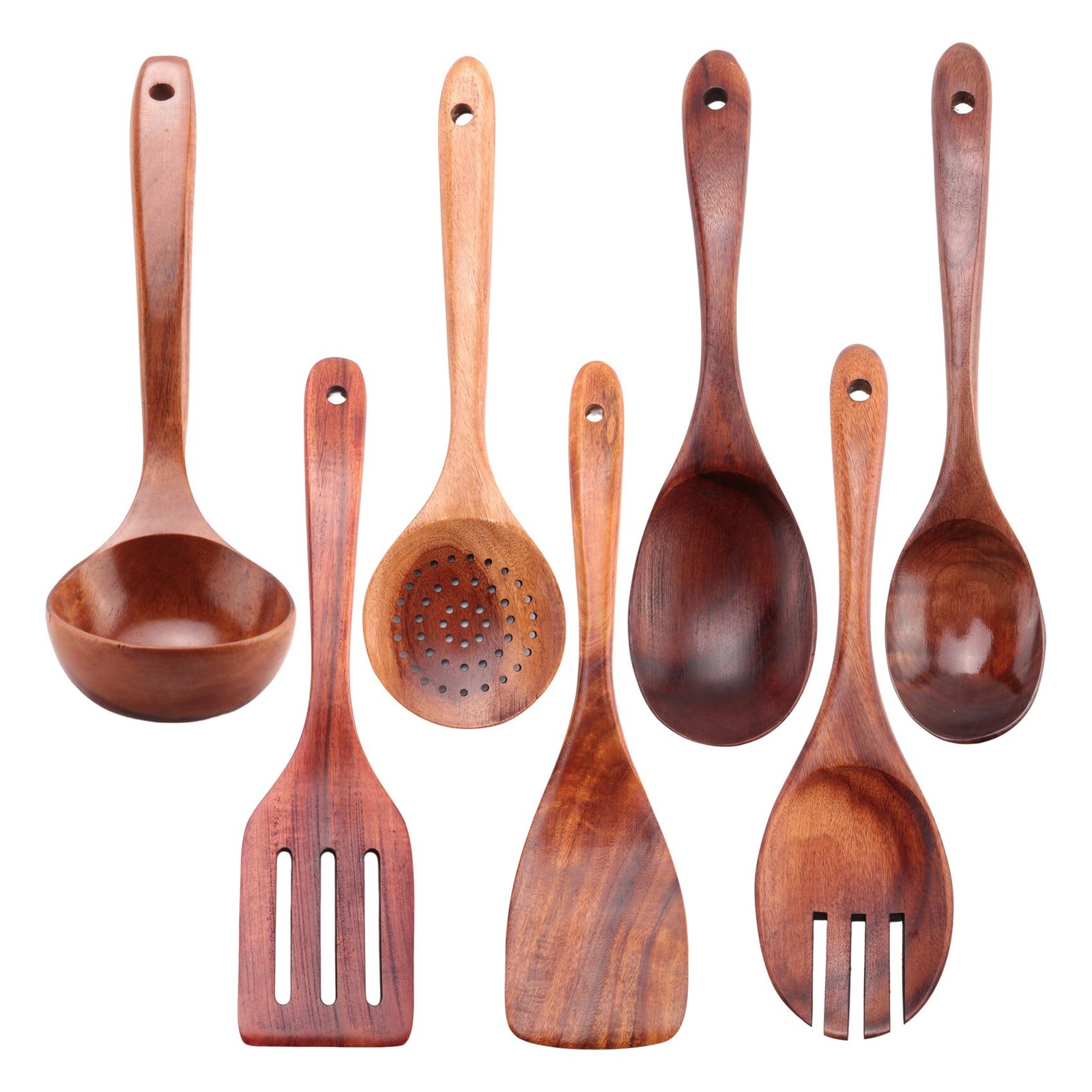 7 PCS Teak Wooden Kitchen Cooking Utensils, Non-Stick Spoons and Spatula7387