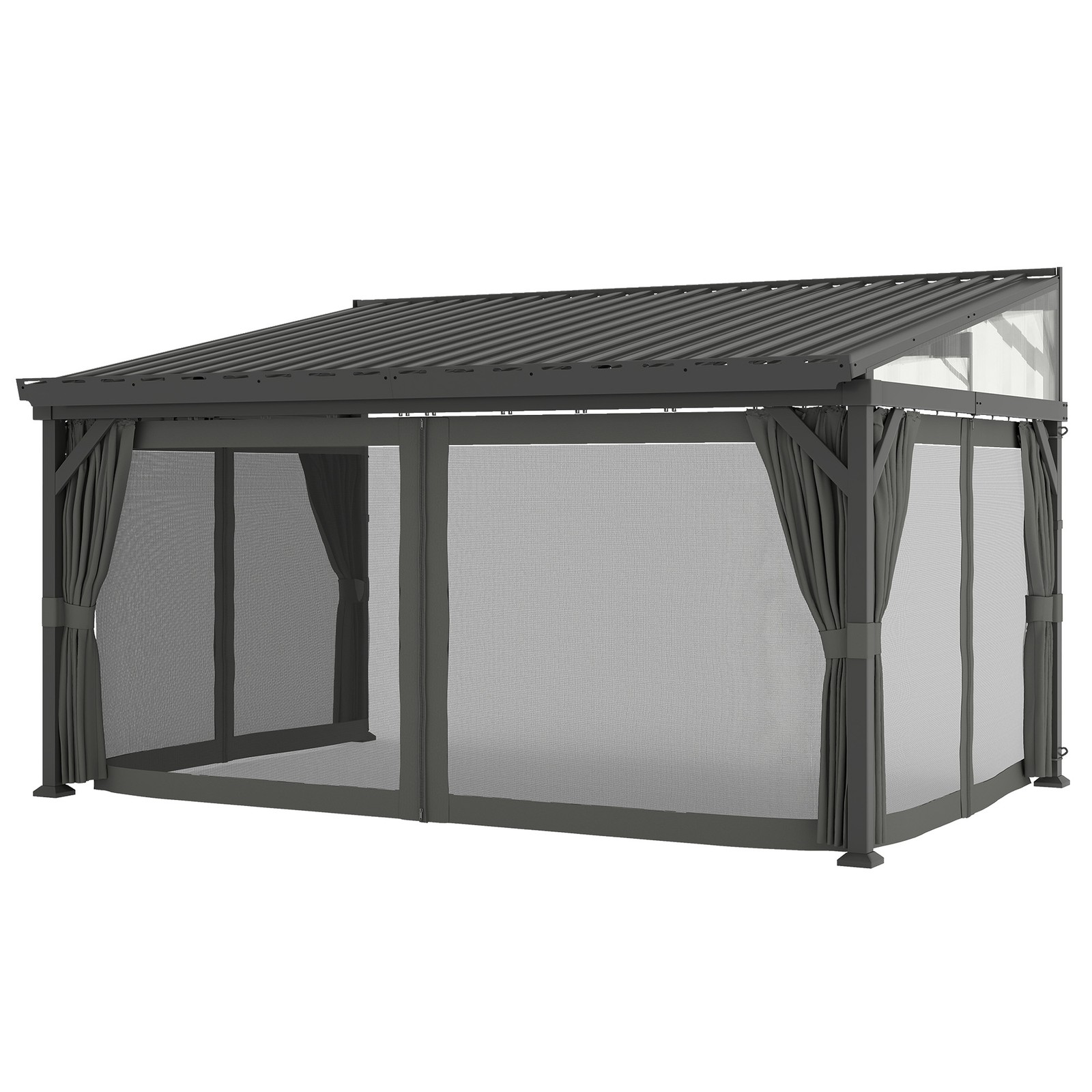 Outsunny 4.3 x 3 m Garden Pergola with Netting Curtains, Lean to Pergola