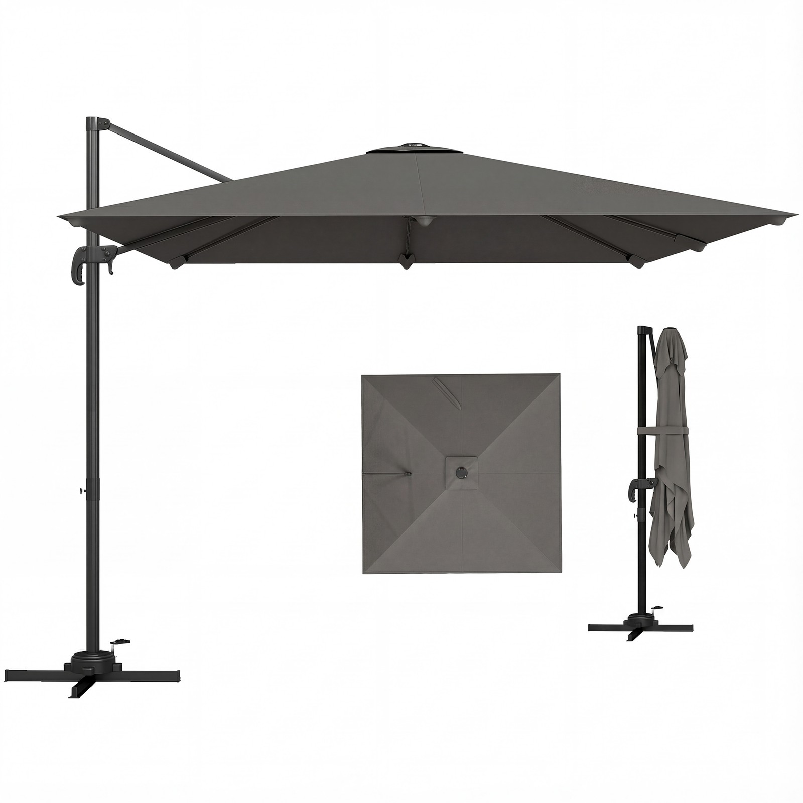 Outsunny 3 x 3 m Cantilever Parasol, Square Patio Umbrella with Crank Handle