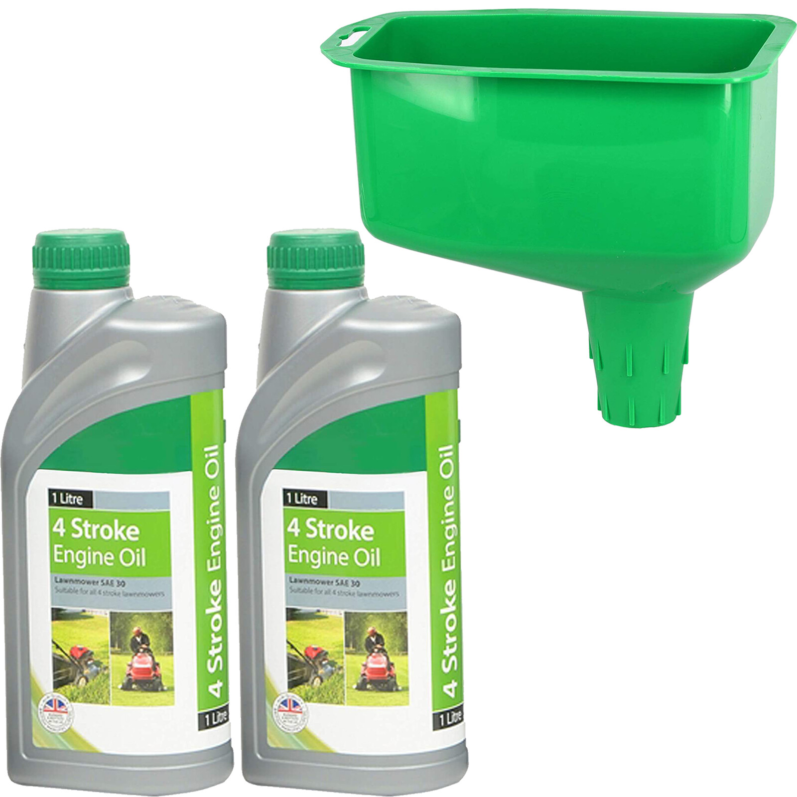 4 Stroke SAE 30 Engine Oil 1L x 2 + Funnel for Lawnmower Chainsaw Brushcutter