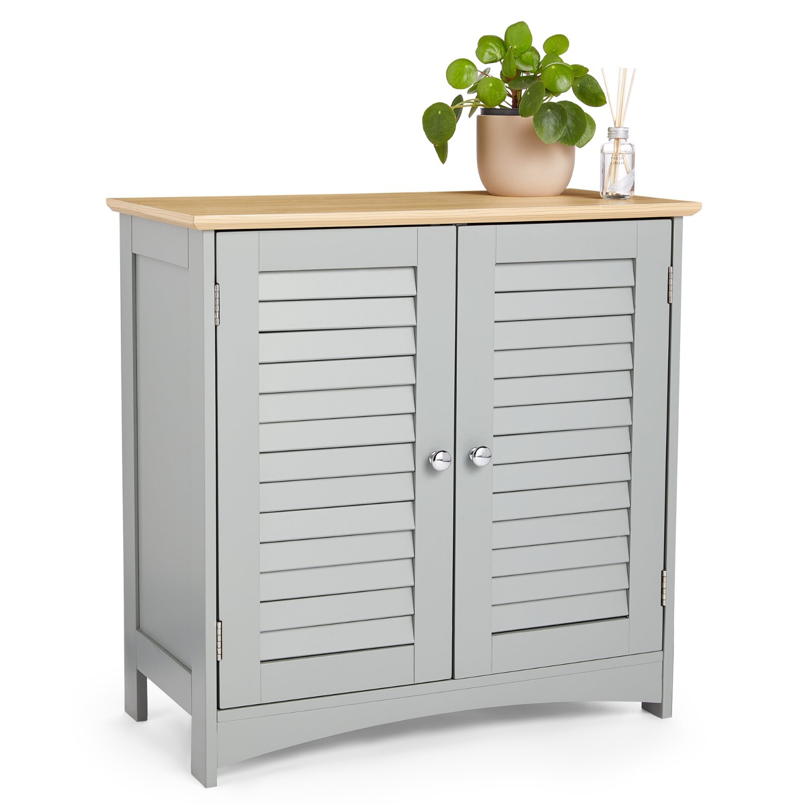 Bathroom Storage Cabinet | Grey Bathroom Cupboard with 2 Shelves | VonHaus