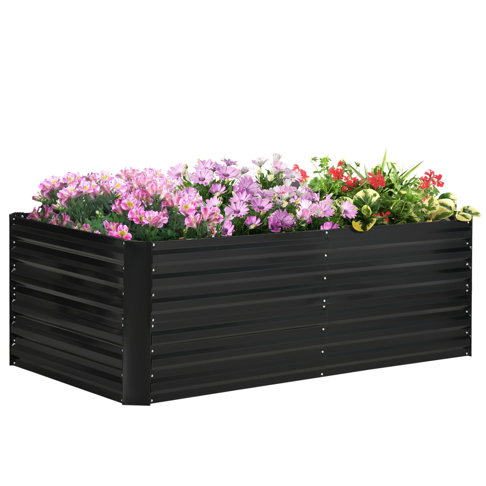 Outsunny Galvanised Steel Outdoor Raised Bed w/ Reinforced Rods, Black