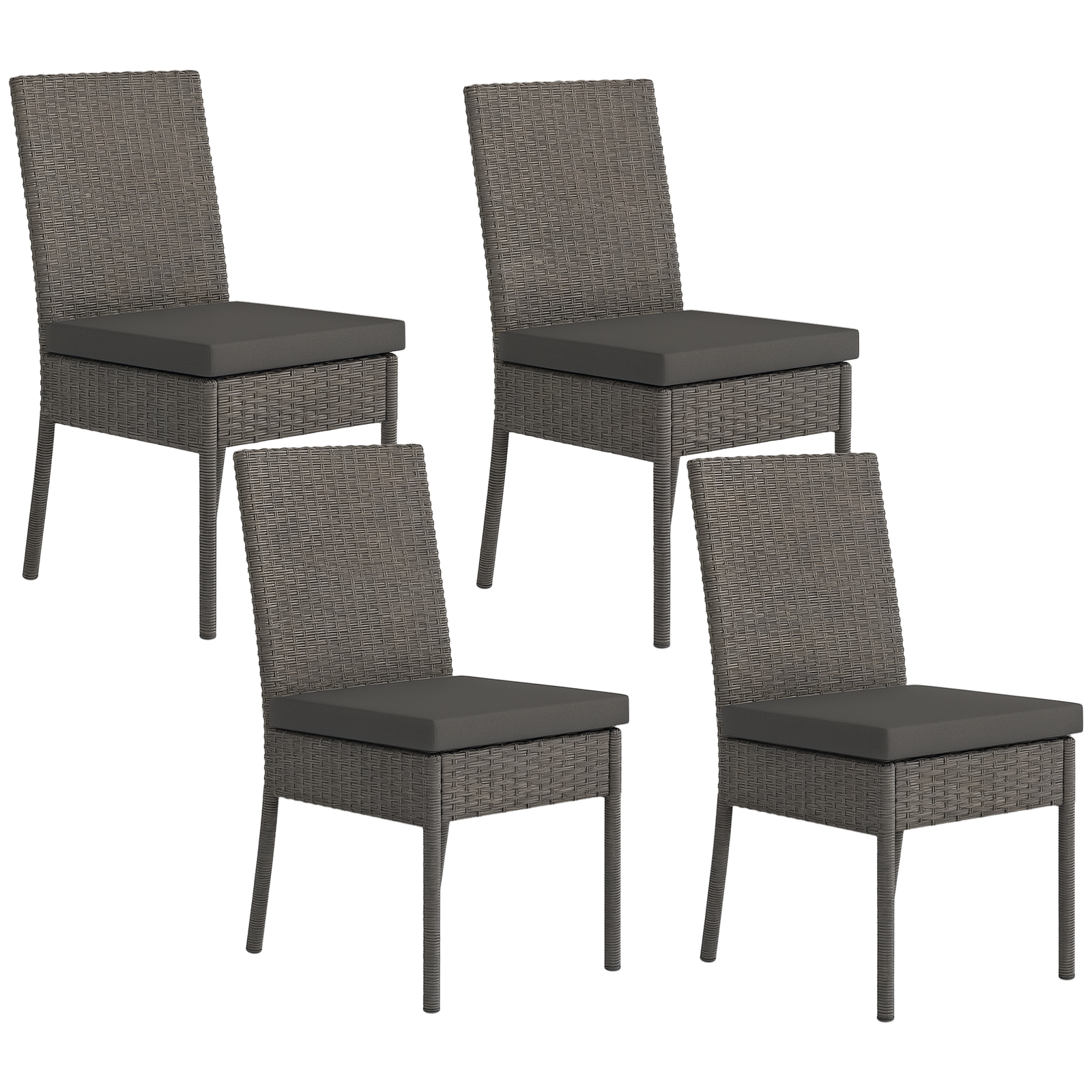Outsunny 4 PCs Rattan Garden Chairs with Cushion, Wicker Dining Chairs, Grey