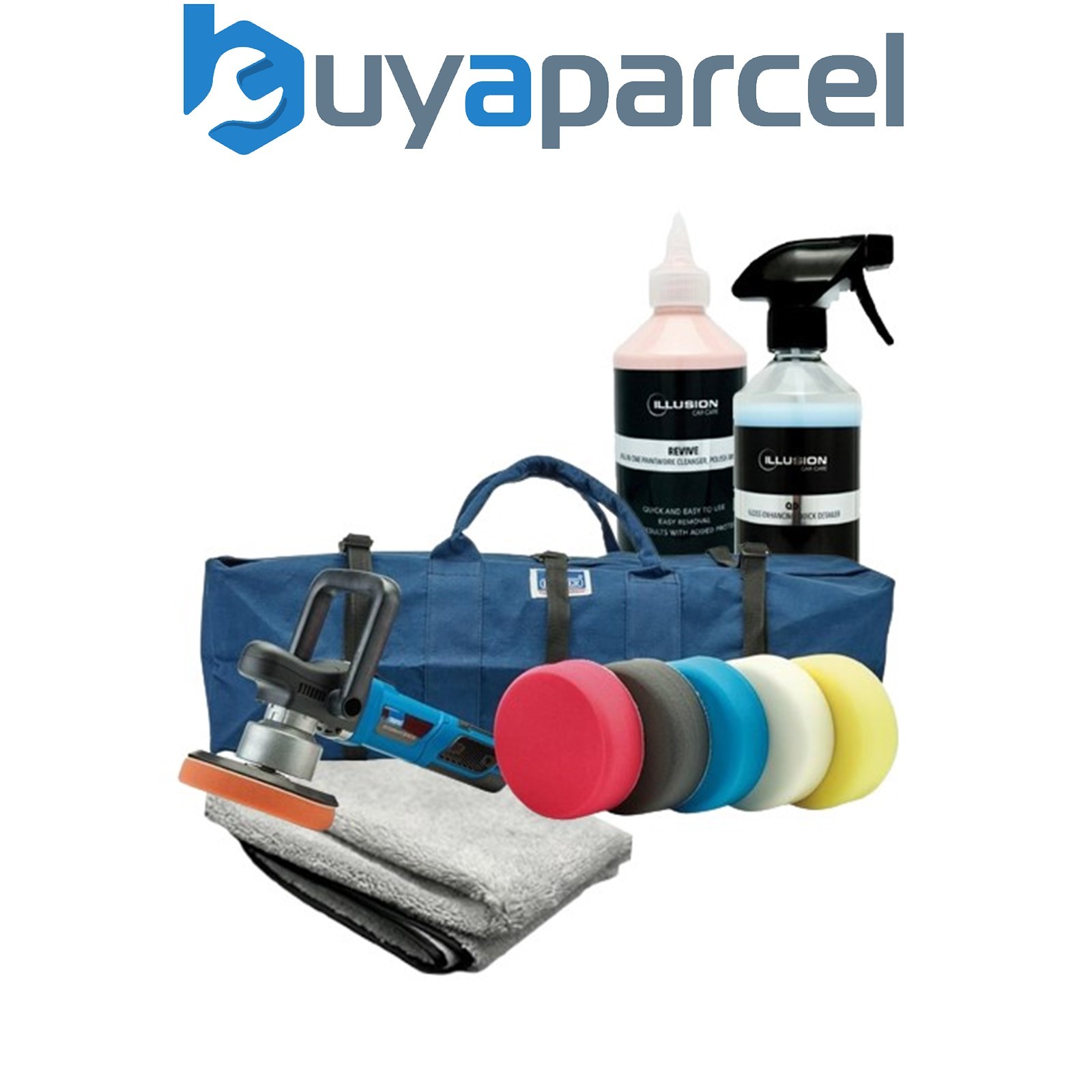 Draper DA Car Polisher 150mm Detailing Buffer 5 Sponge Kit + Polish & Detailer