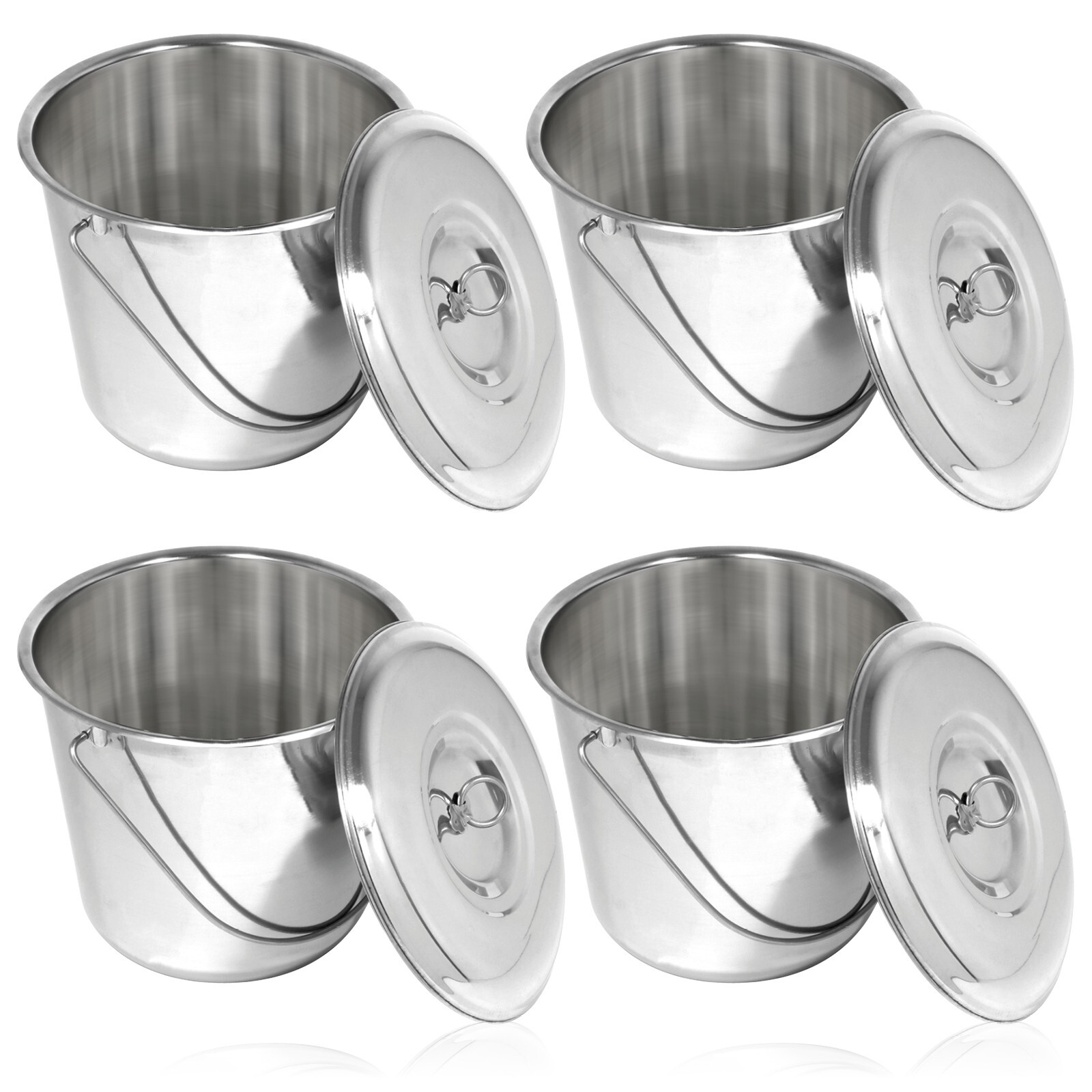 12L Metal Bucket + Lid Stainless Steel Garden 12 Litre Heavy Duty Pail Handle x4